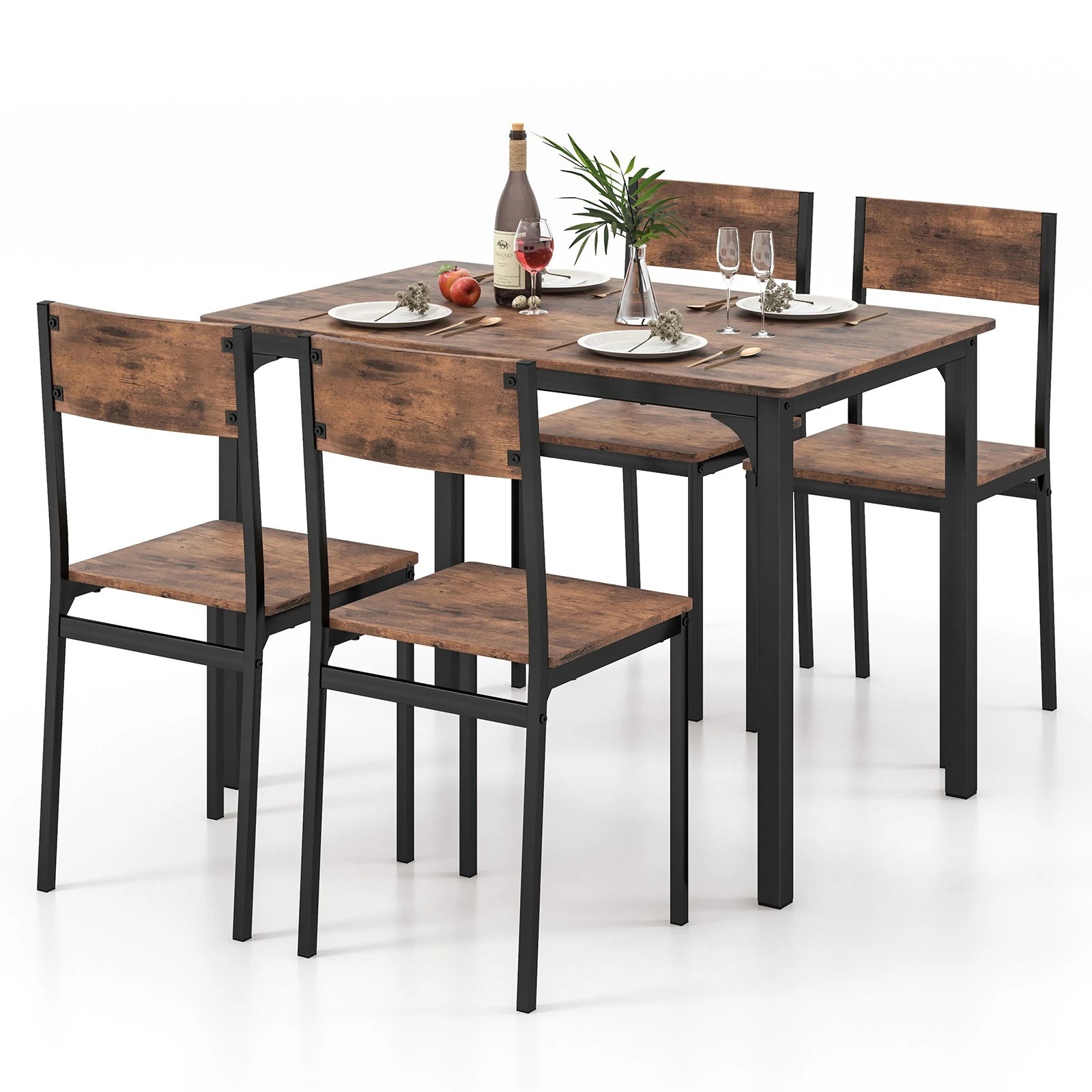 1 Costway 5PCS Dining Table Chairs Set Kitchen Furniture Rustic Brown, 1 of 3
