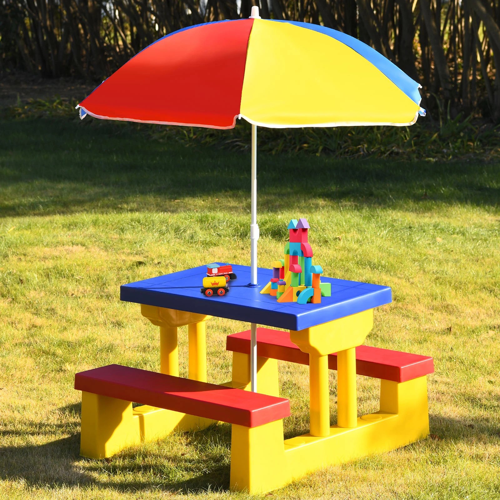 2 Costway Kids Picnic Table Set Outdoor Bench w/Umbrella, 2 of 4