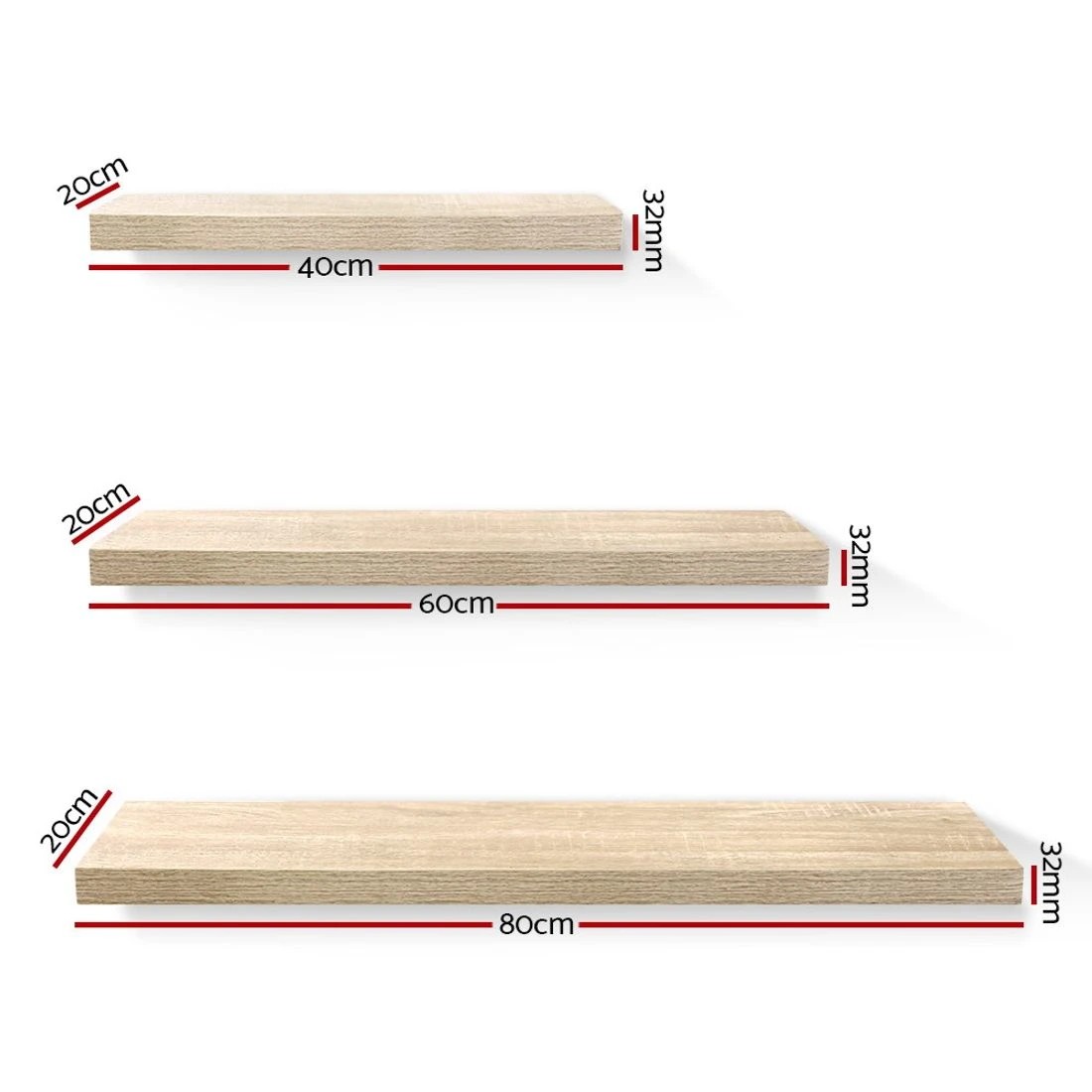 2 Artiss Floating Wall Shelf Set of 3 - Natural, 2 of 7