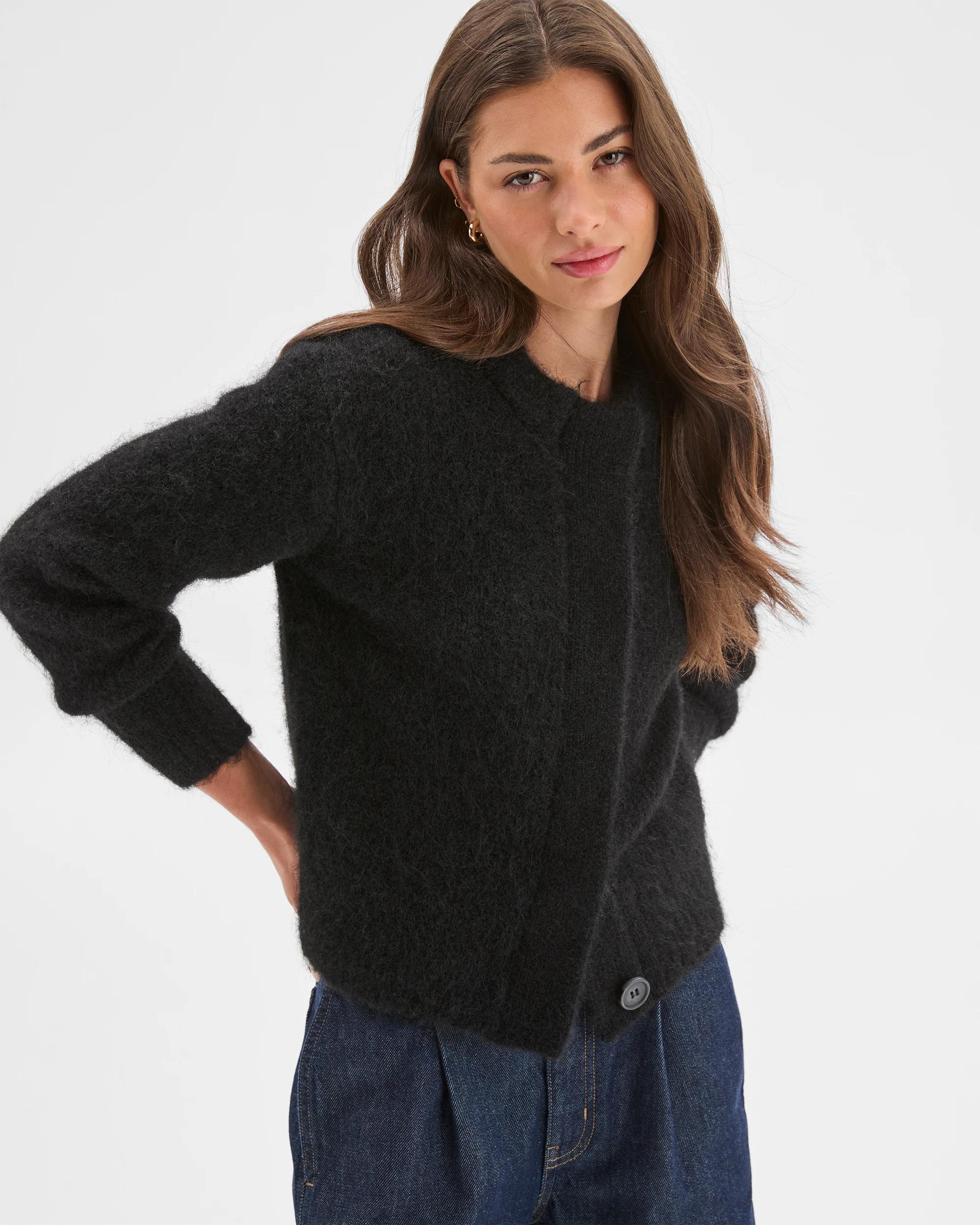 1 Target Petites Petites Plush Knit Cardigan BLACK, 1 of 8