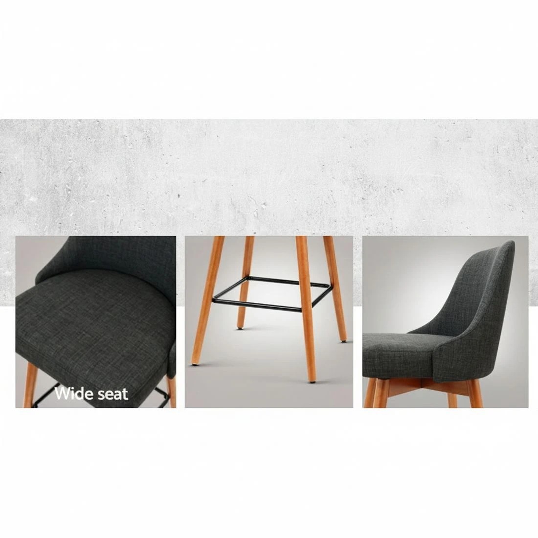 3 Artiss 2x Bar Stools Swivel Seat Wooden Charcoal - Grey, 3 of 6