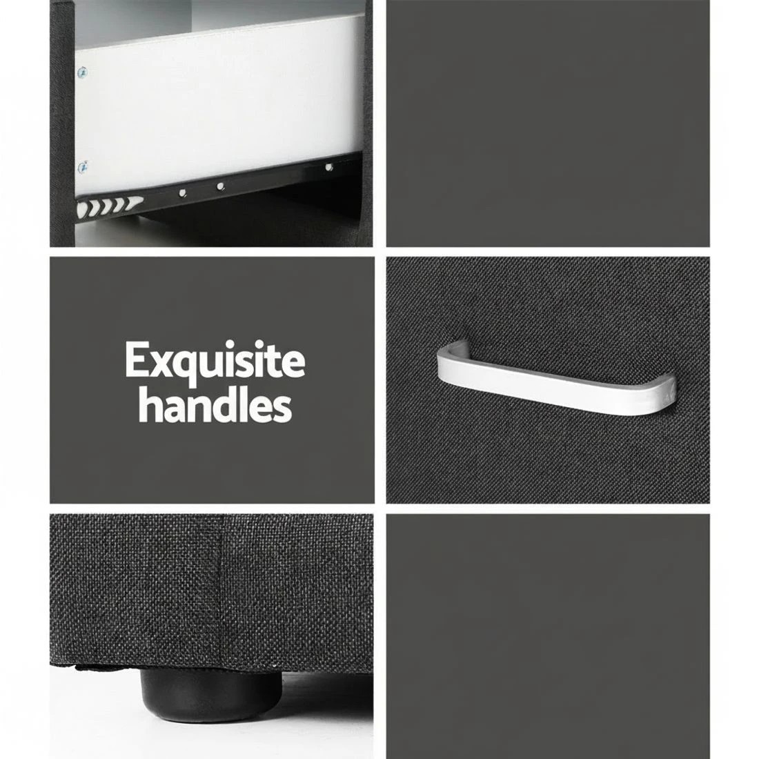 5 Artiss Bedside Table 2 Drawers Fabric - CADEN - Charcoal, 5 of 6