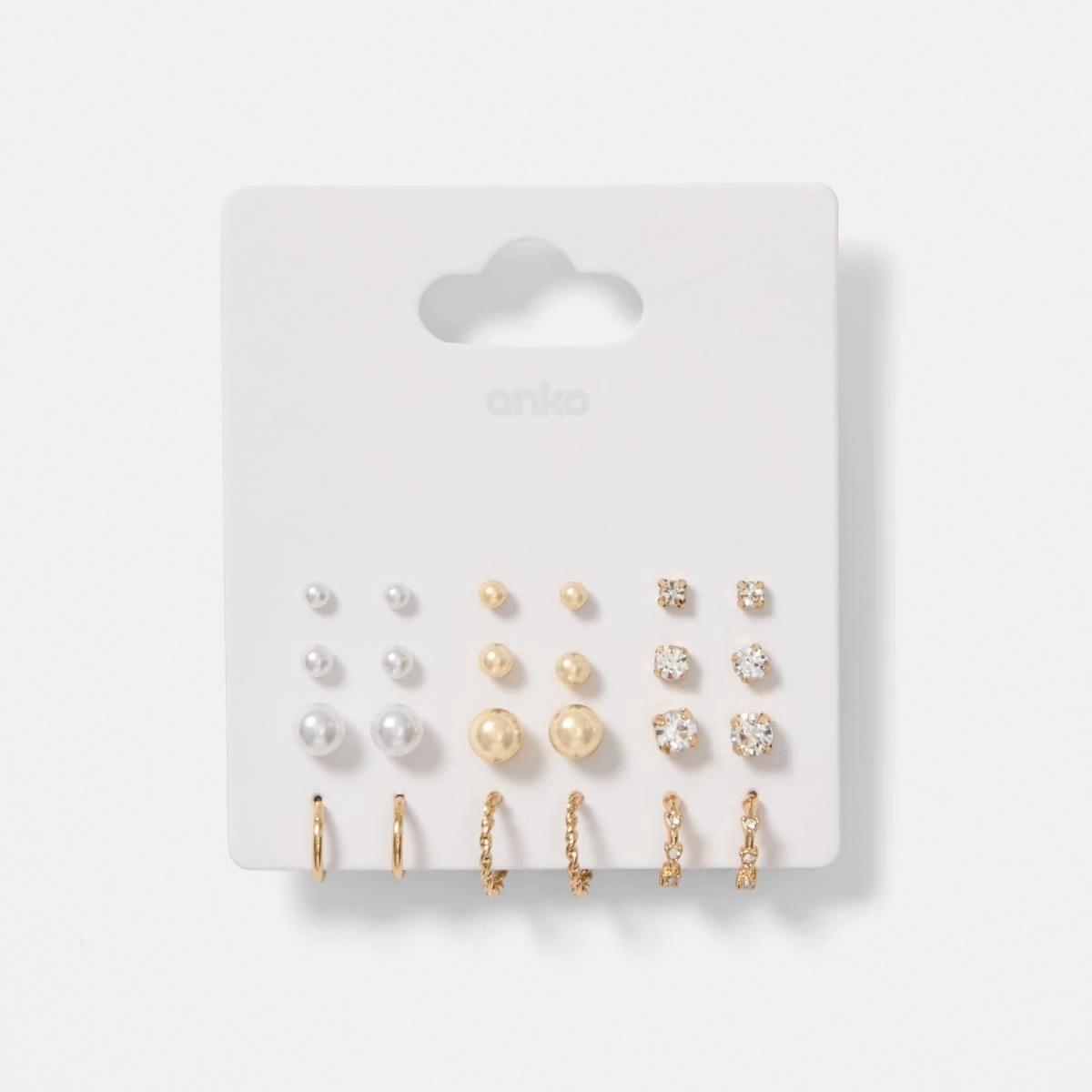 5 12 Pack Ball Stud and Hoop Earrings - Gold Tone Gold, 5 of 5