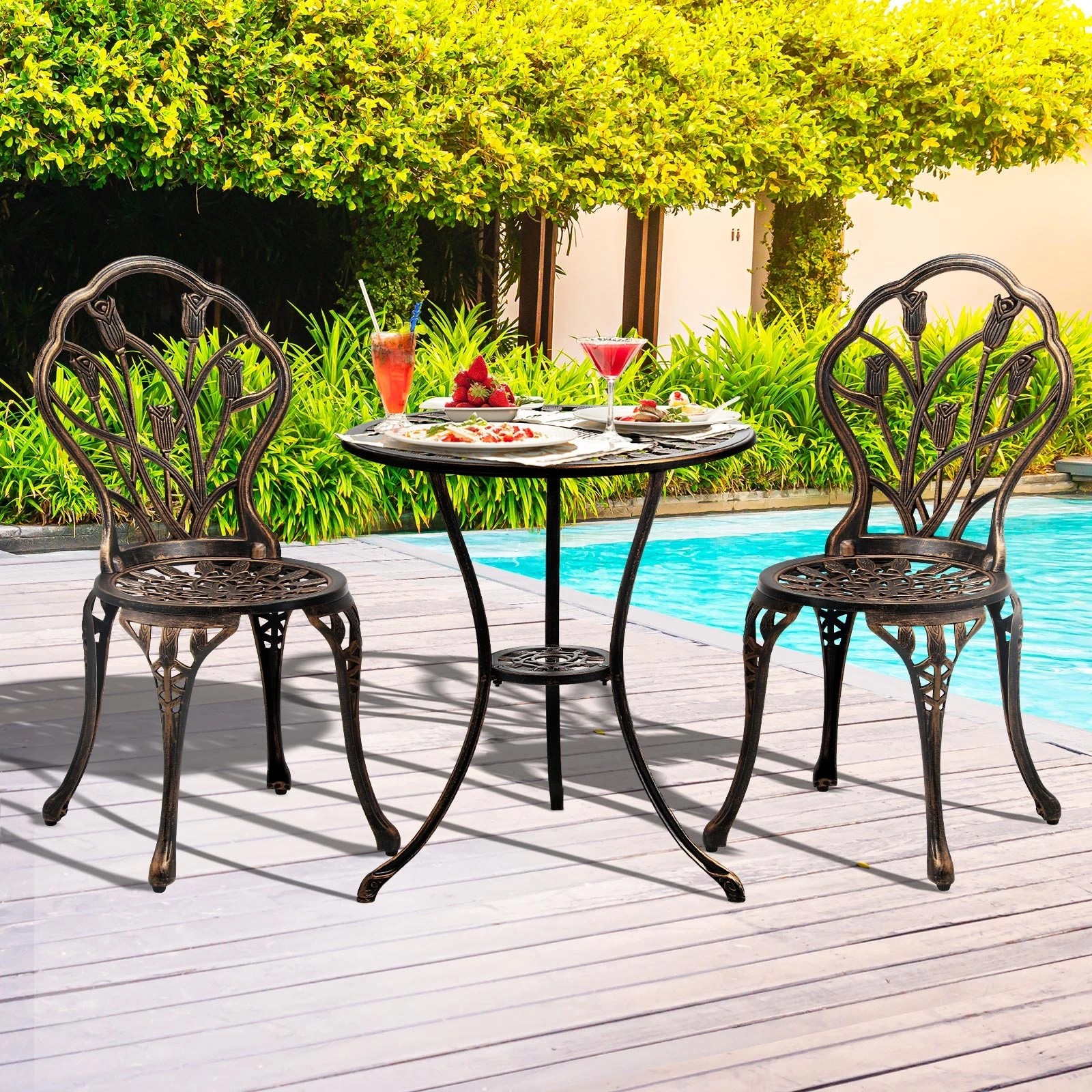 10 Livsip 3pcs Bistro Outdoor Setting Chairs Table Patio Dining Set Furniture
 - Bronze, 10 of 10