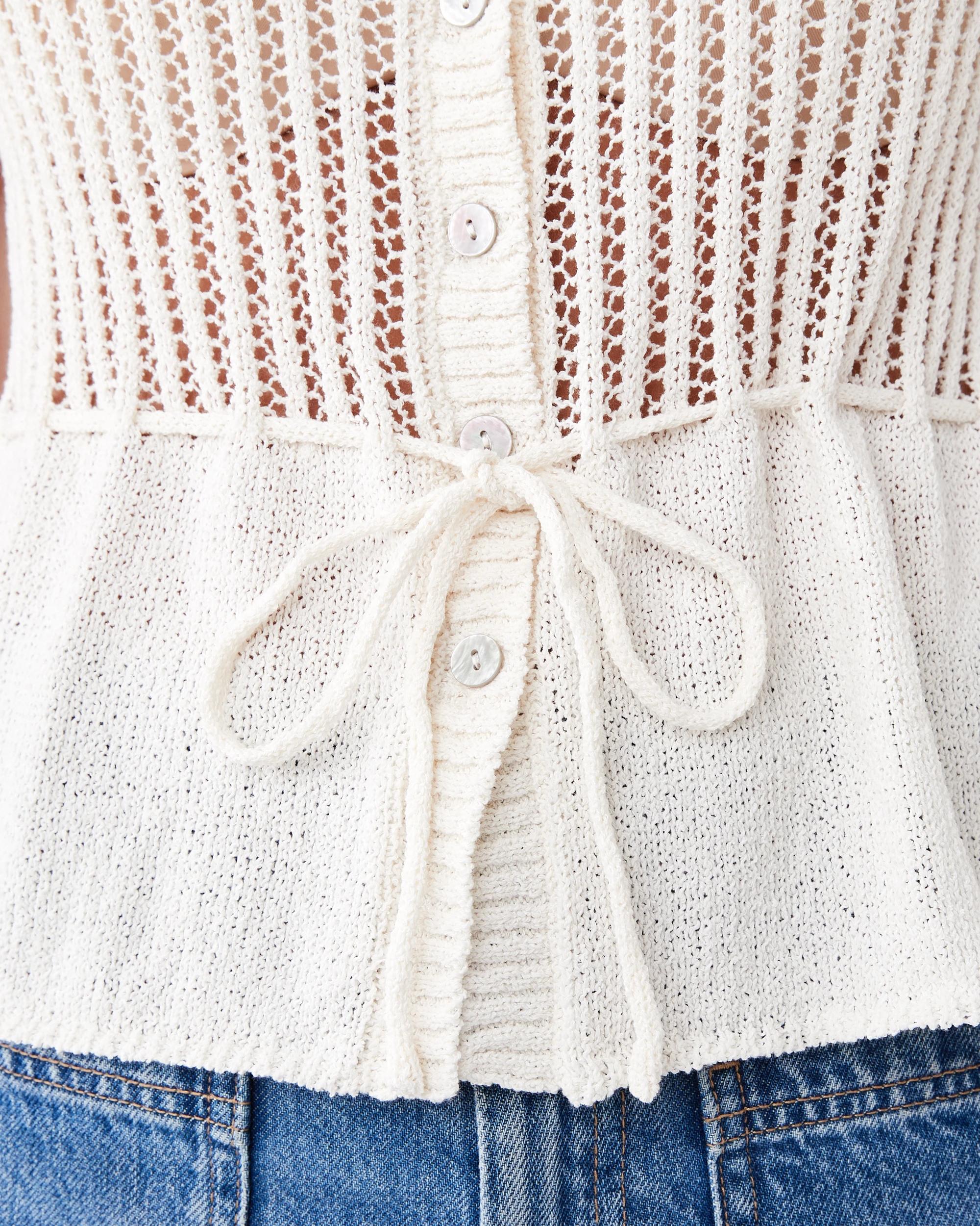 7 Short Sleeve Waist Tie Top Nat Beige, 7 of 7