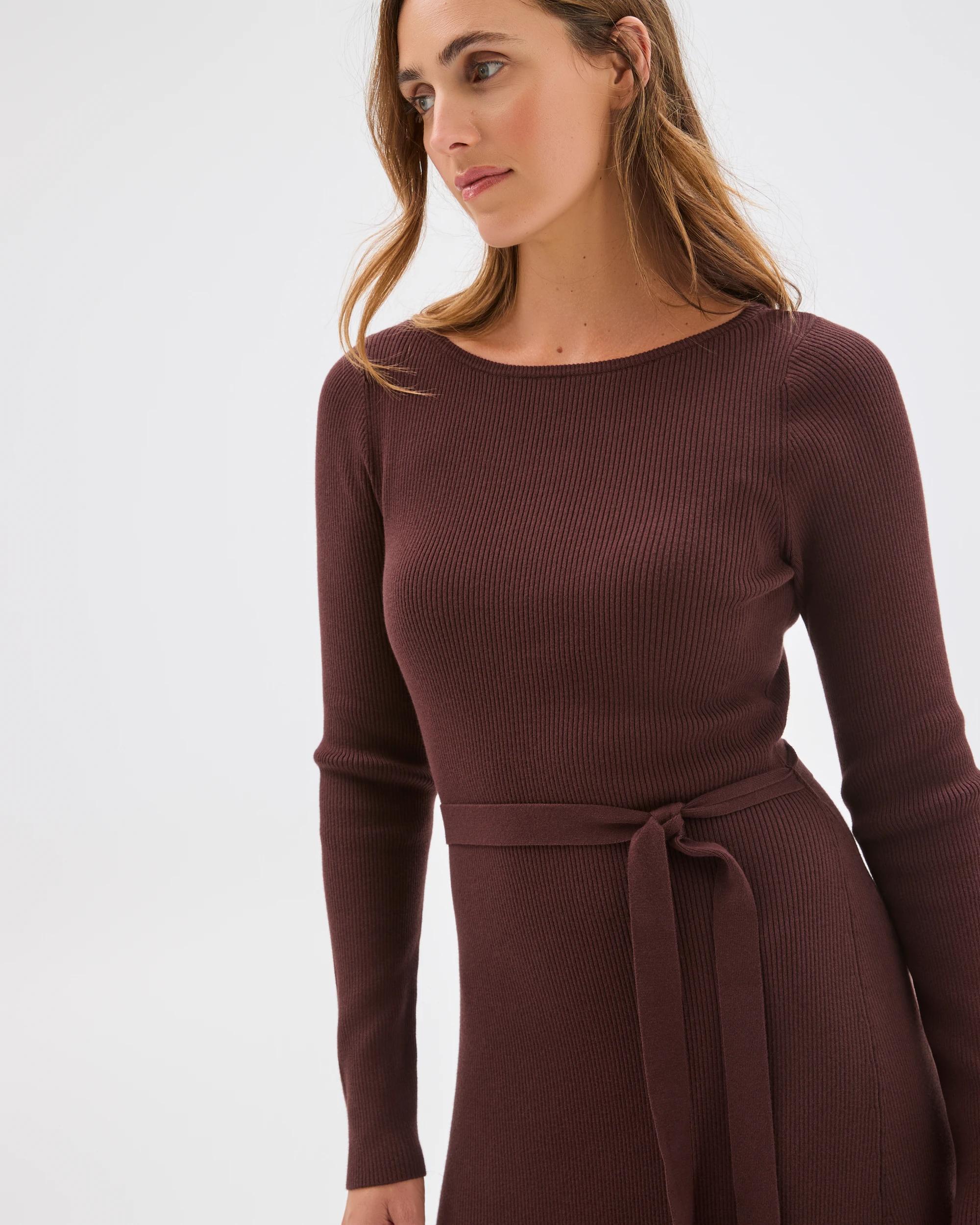 4 Preview Australian Cotton Blend Long Sleeve Knit Midi Dress DARK CHOCOLATE, 4 of 5