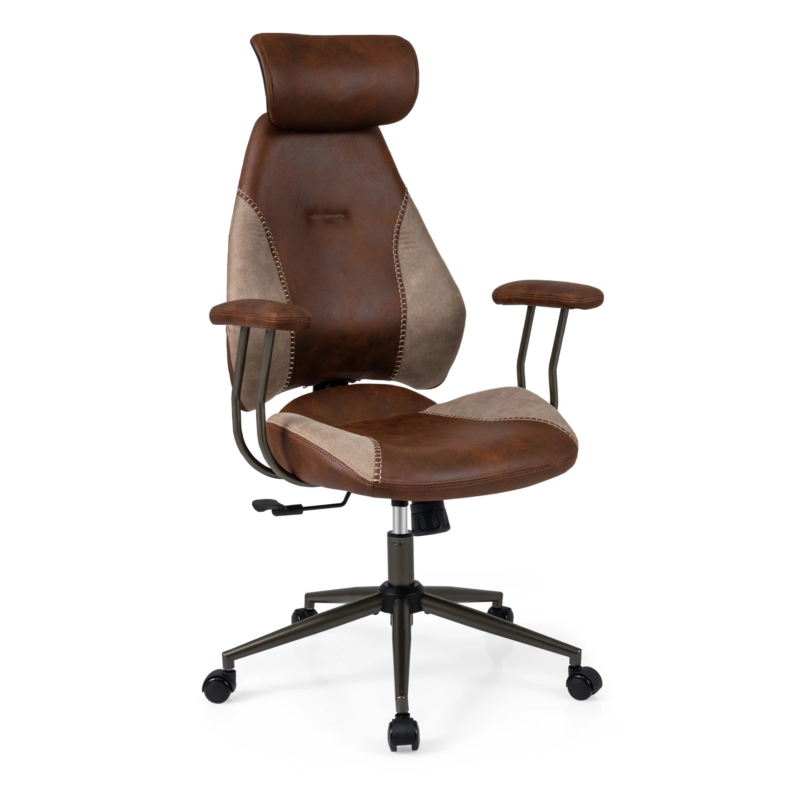 1 Costway Ergonomic Office Chair Flax Fabric Computer Desk Chair Armchair w/Headrest & Backrest - Brown, 1 of 3