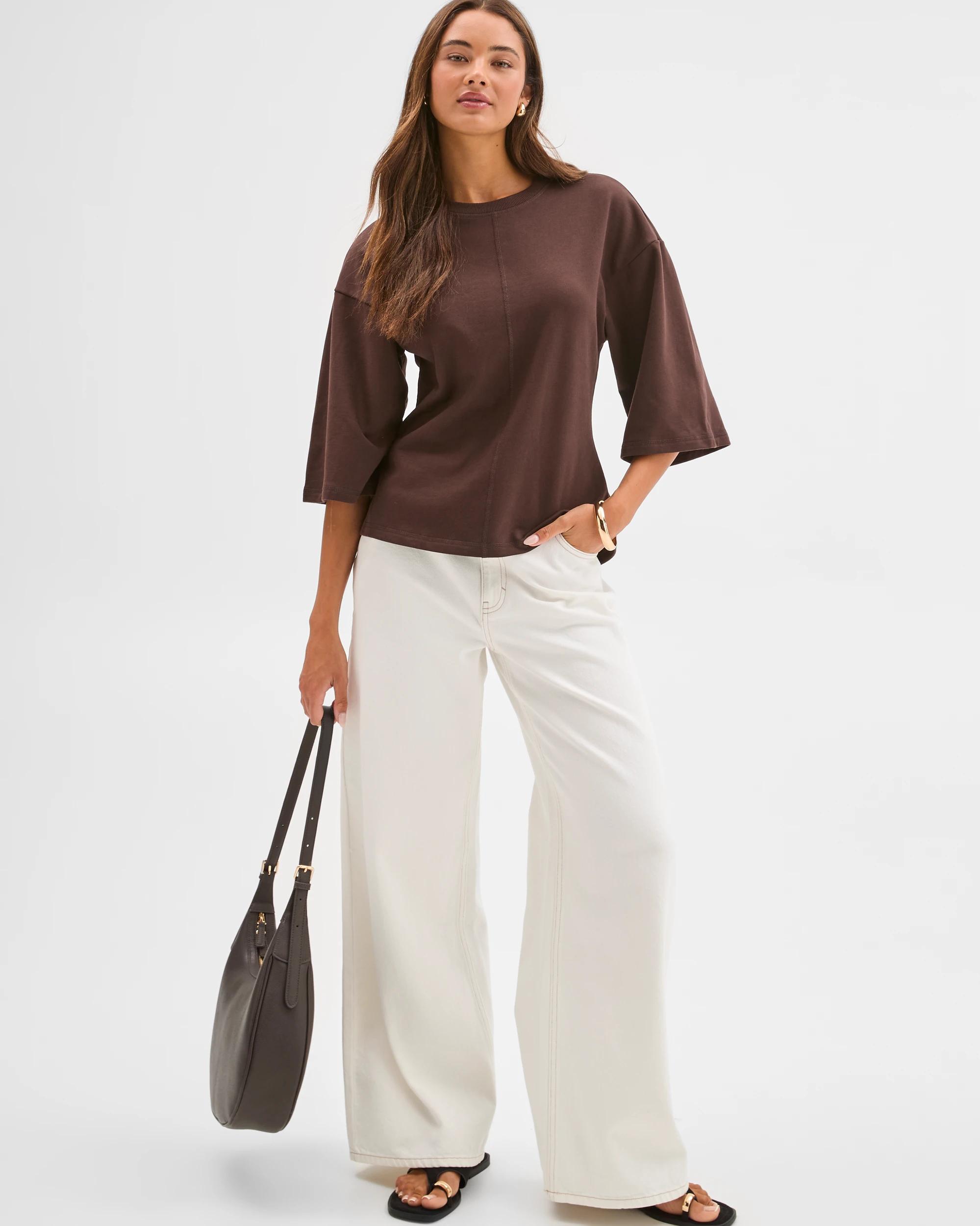 3 Lily Loves Denim Mid Rise Wide Leg Jeans ECRU, 3 of 7