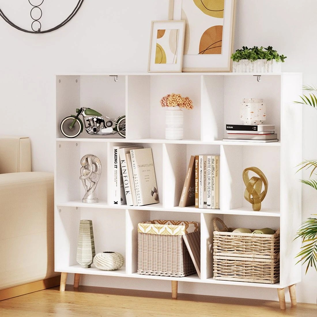 1 Artiss Bookshelf 3 Tiers 10 Cubes - White, 1 of 8