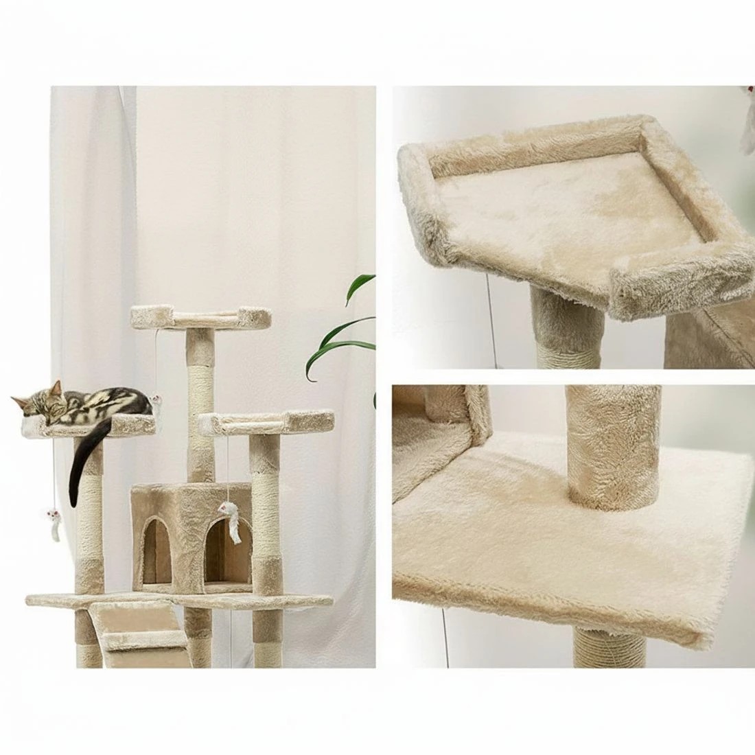 5 i.Pet Cat Tree 180cm Tower Scratching Post Scratcher Wood Condo House Toys - Beige, 5 of 7