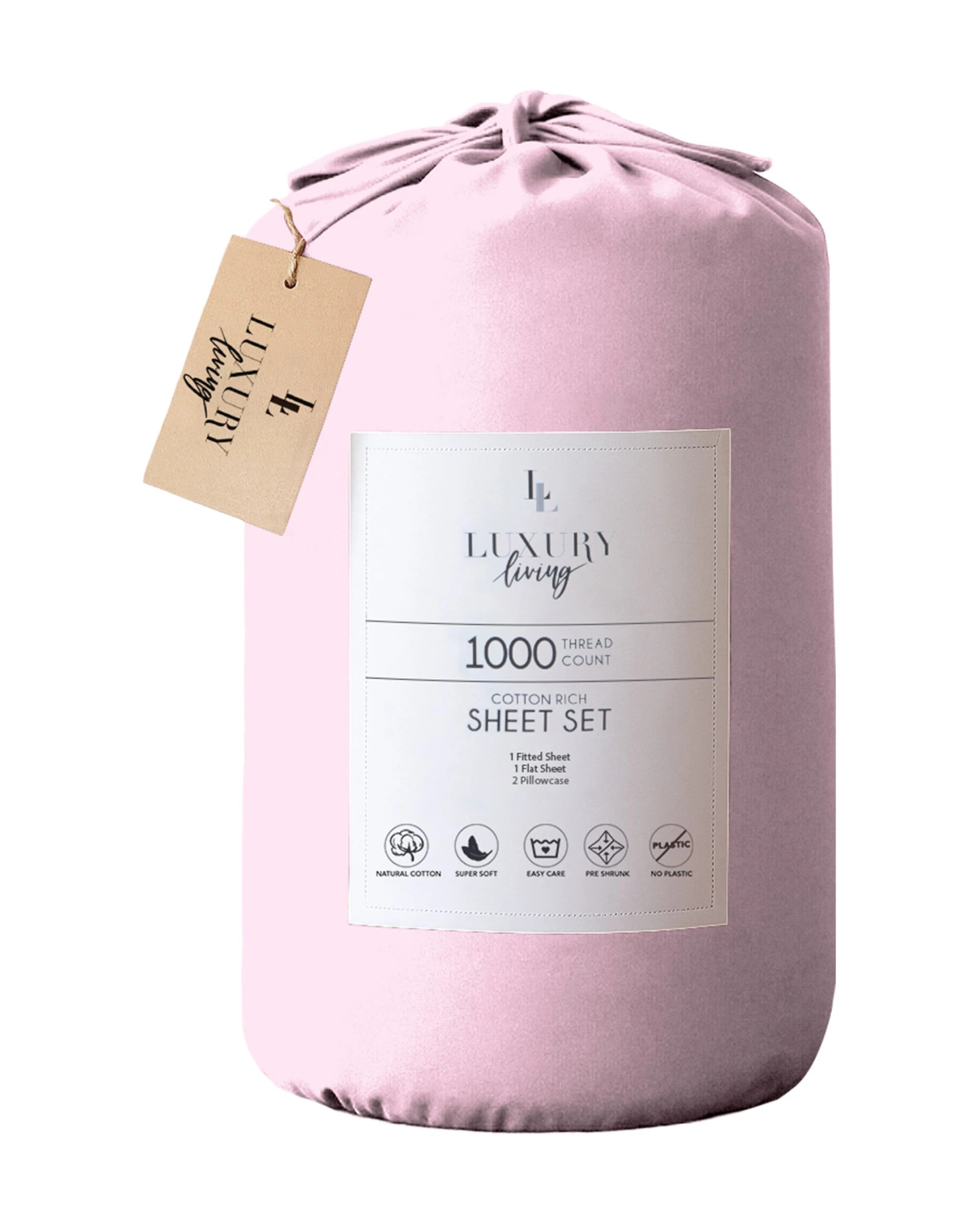3 Laura Hill 1000 Thread Count Cotton Rich Queen Bed Sheet Set 4-Piece Gift Pack in Pink - Queen Bed - Pink, 3 of 4