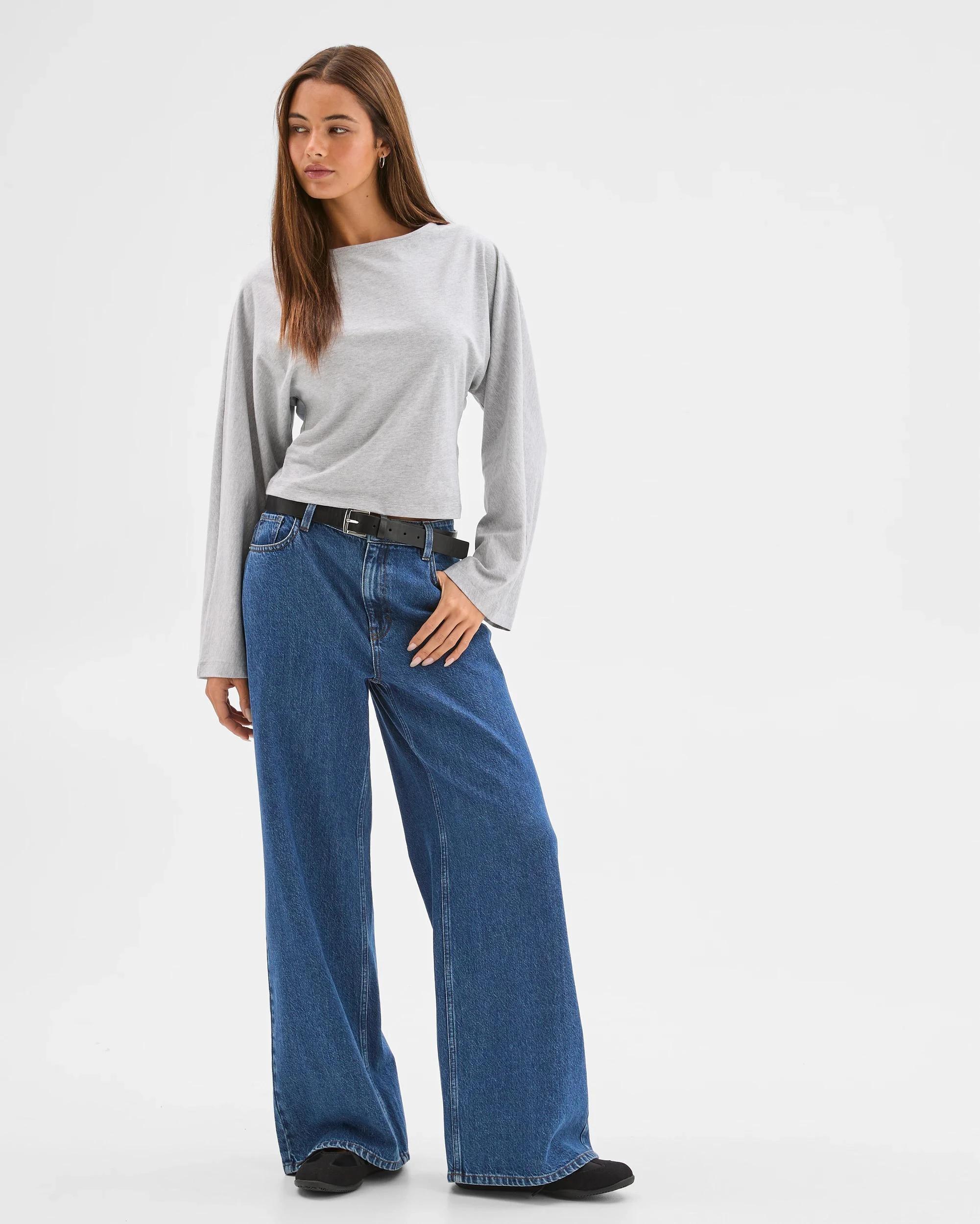 2 Lily Loves Australian Cotton Cinch In Long Sleeve Top GREY MARLE, 2 of 6