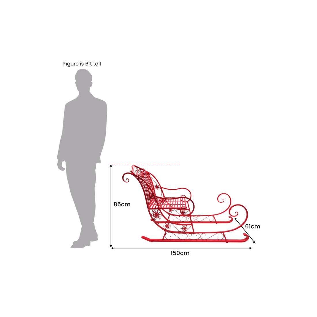 4 Christabelle Christmas Sleigh With Red Finish- Metal 150cm, 4 of 6