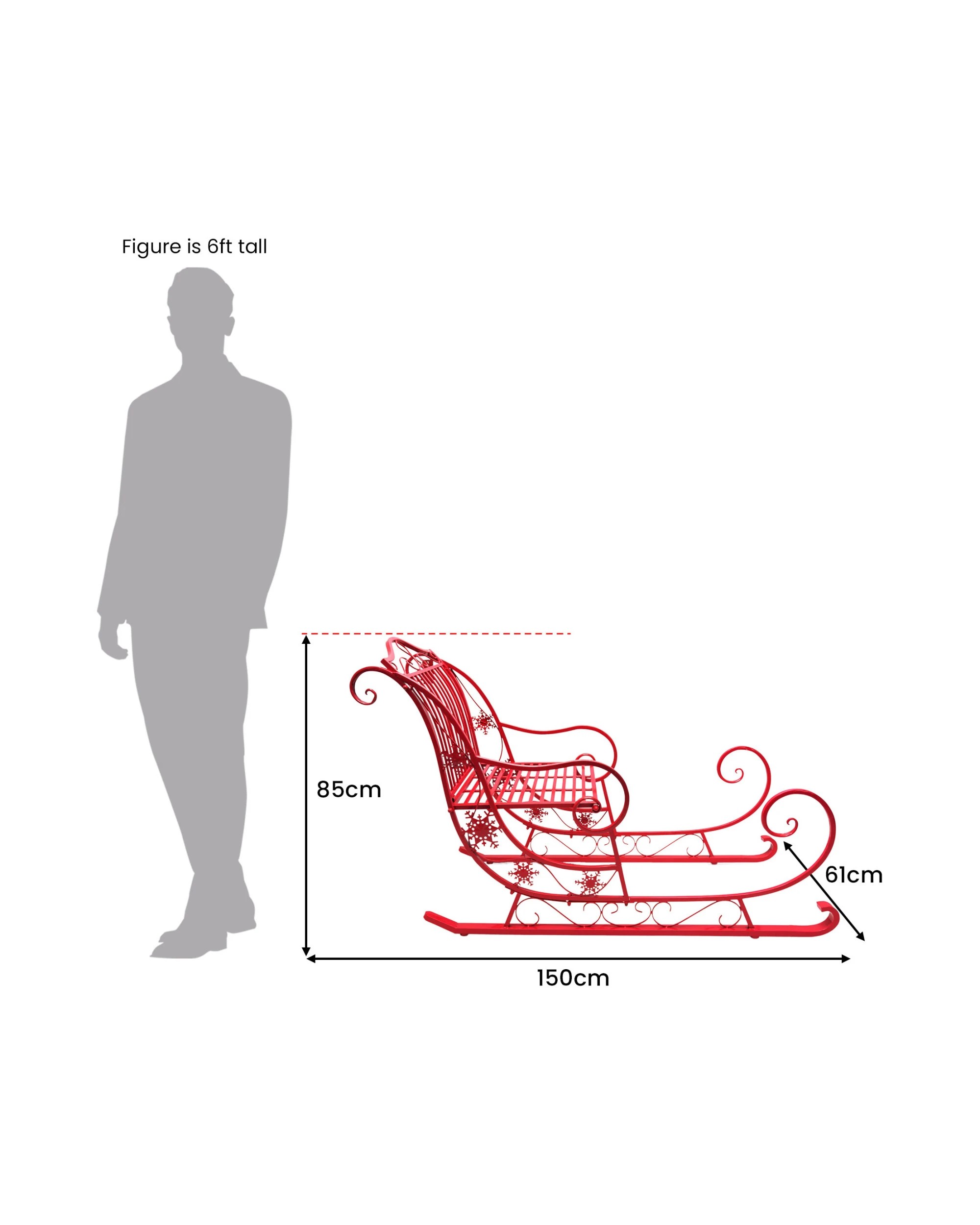 4 Christabelle Christmas Sleigh With Red Finish- Metal 150cm, 4 of 6