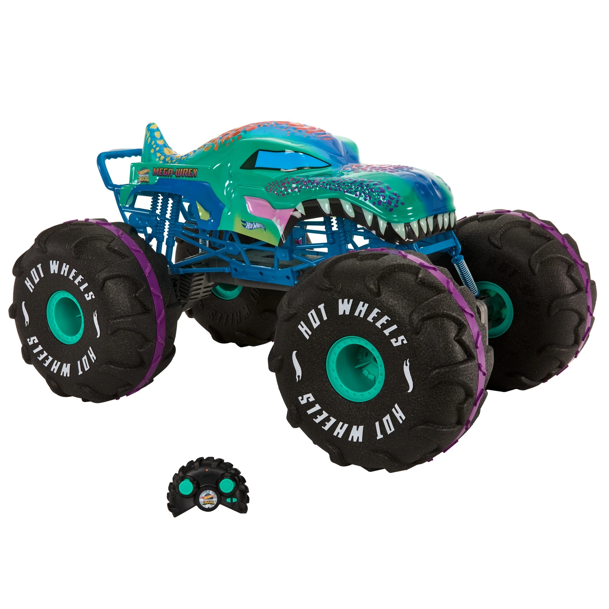 2 Hot Wheels Monster Trucks RC Battery-Powered 1:6th Scale Mega-Wrex - Green, 2 of 5