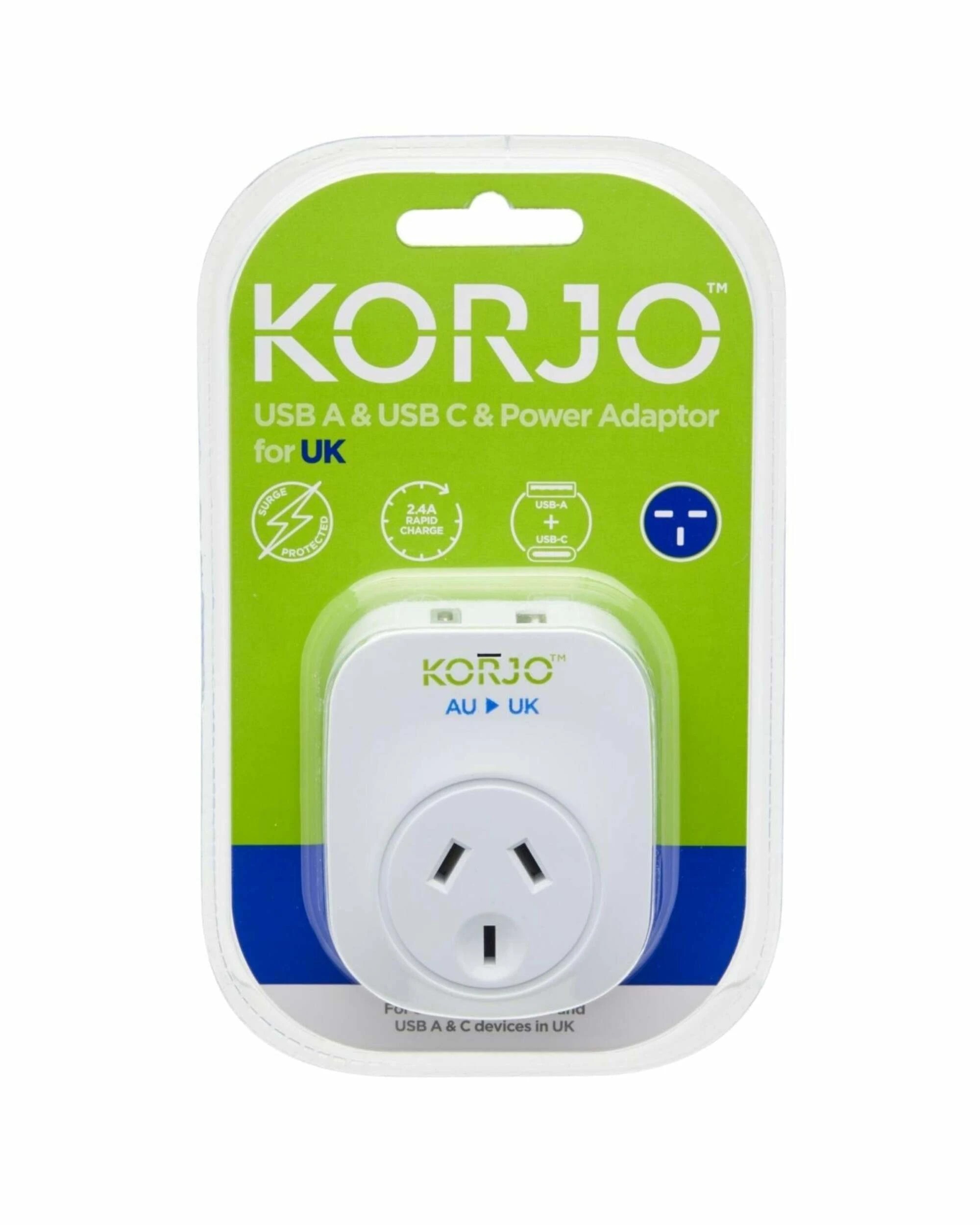 5 Korjo Travel Adaptor Plug with USB-C + USB-A - Aus to UK - White, 5 of 5