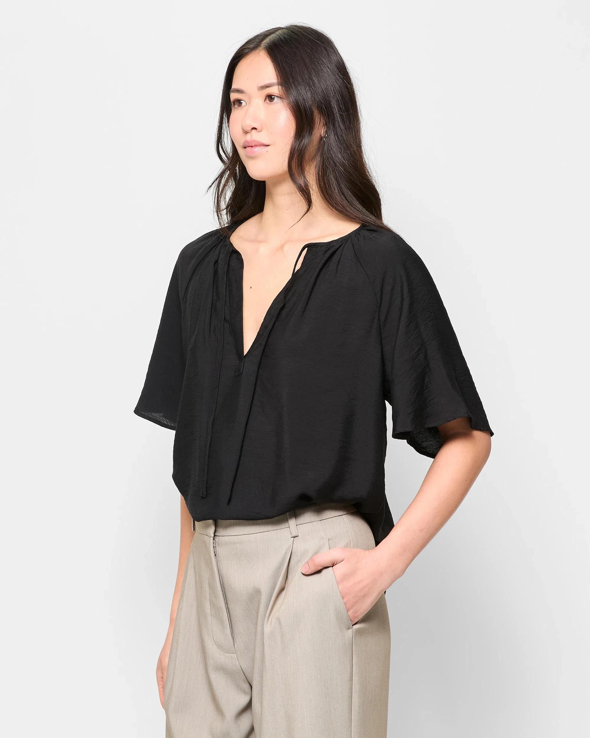 3 Flutter Sleeve Blouse - Preview BLACK, 3 of 5