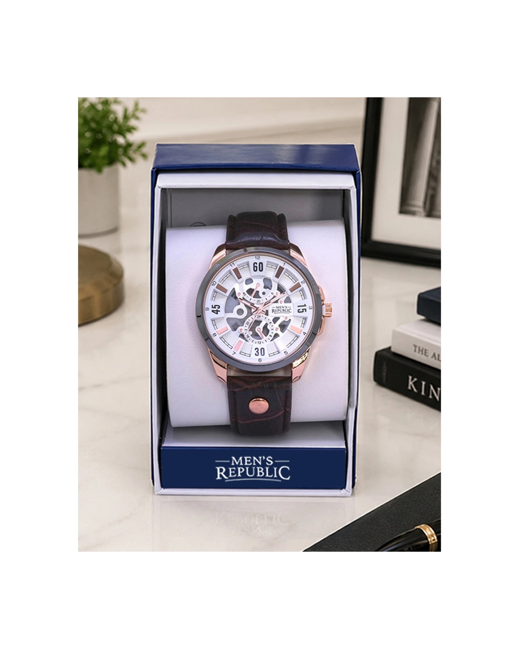 3 Men's Republic Watch Limited Series Leather Alloy Quartz Movement Signature 4.4cm - Brown, 3 of 3