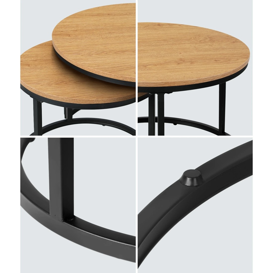 4 Oikiture Set Of 2 Coffee Table Round Nesting Side End Table
 - Natural, 4 of 10