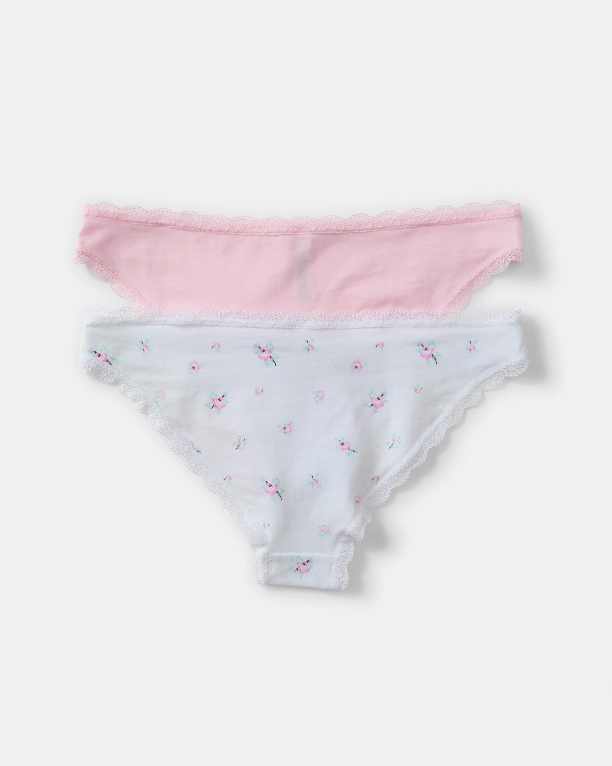 2 2 Pack Cotton Lace Trim Bikini Briefs Csf Ba, 2 of 9