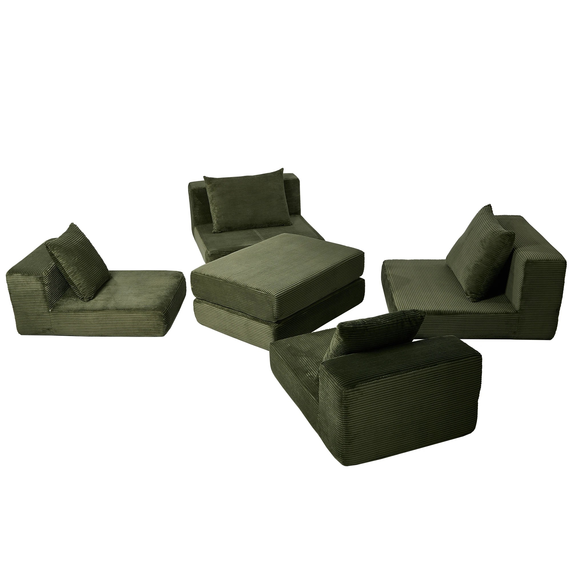8 Oikiture Compressed Modular Sectional Sofa Corduroy - Green, 8 of 10