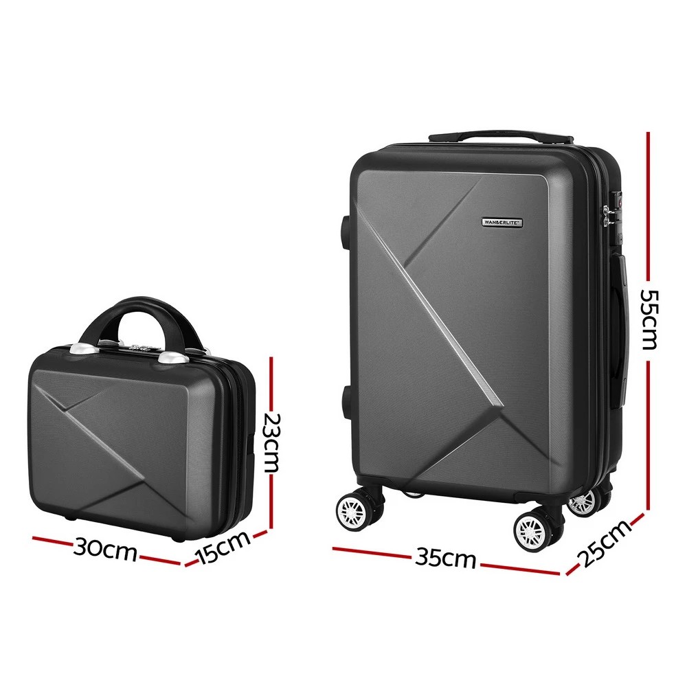 2 Wanderlite 2pc Luggage 12" 20" Trolley Travel Suitcase Storage Carry On TSA Lock - Black, 2 of 6