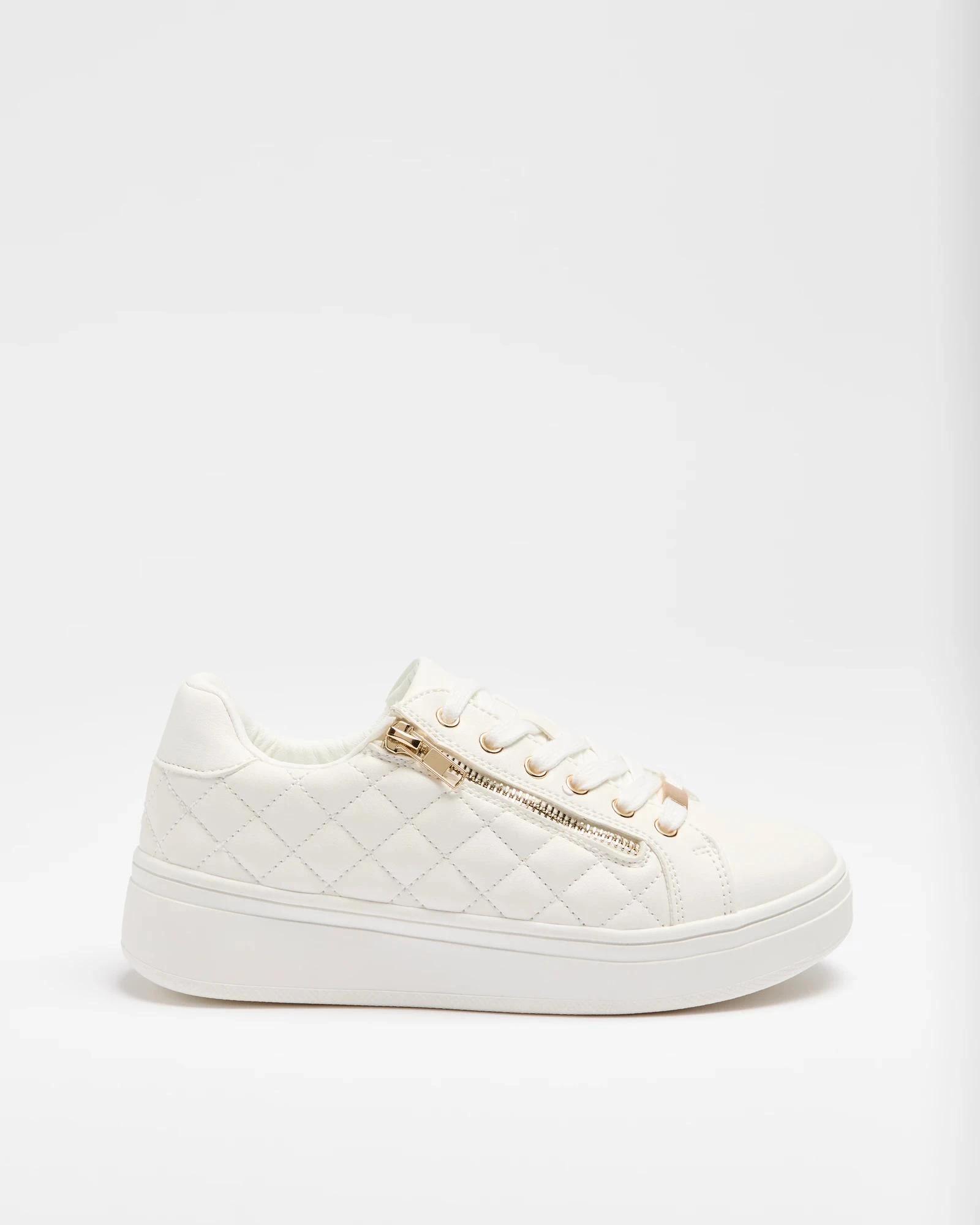 1 Target Womens Quilted Zip Comfort Sneaker - Zia II WHITE / GOLD, 1 of 4