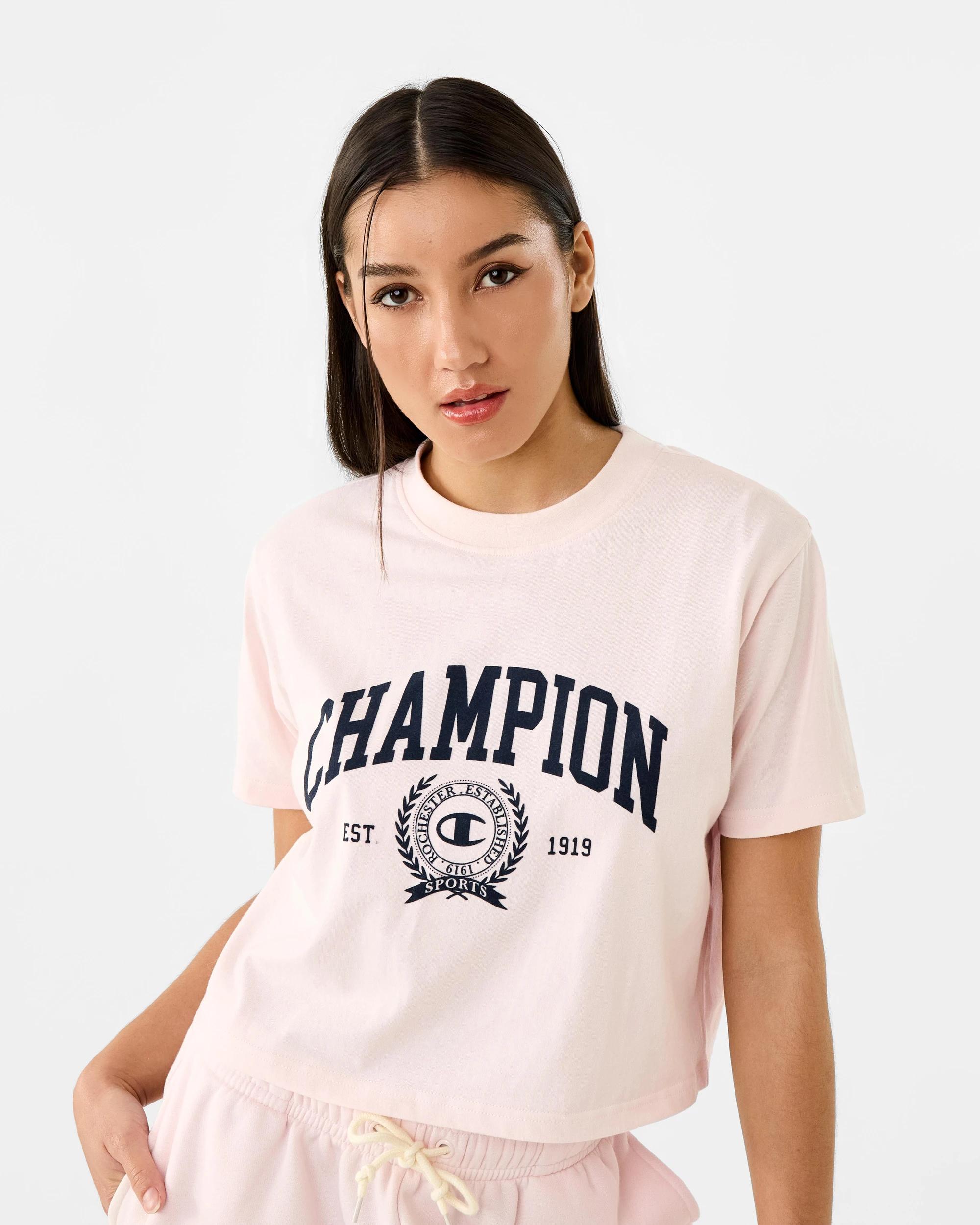 1 Champion Varsity Womens Crop T-shirt Pale Mauve, 1 of 8
