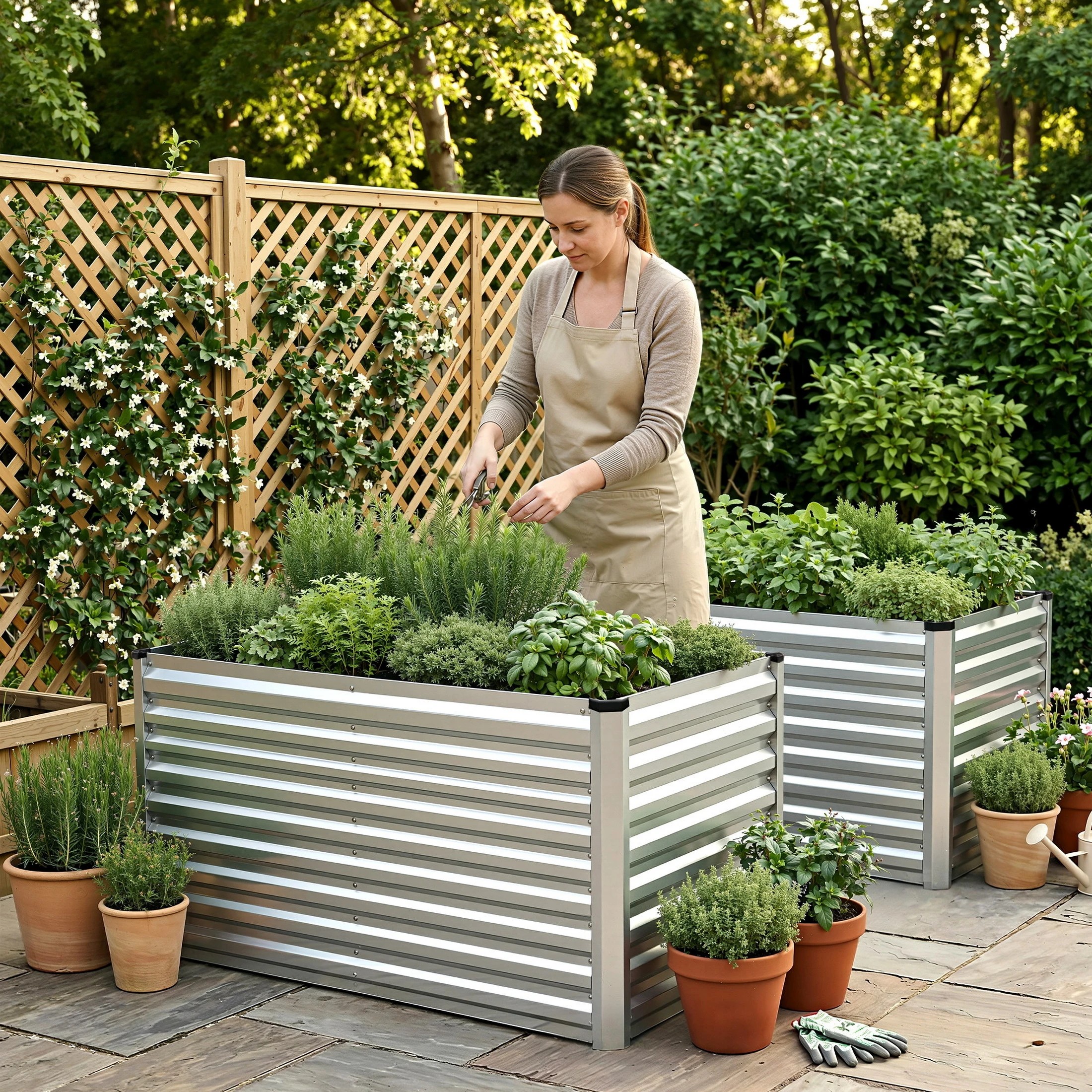 4 Green Fingers Raised Garden Bed 2 in 1 Modular Galvanised Planter Box Rust Resistant - Silver, 4 of 5