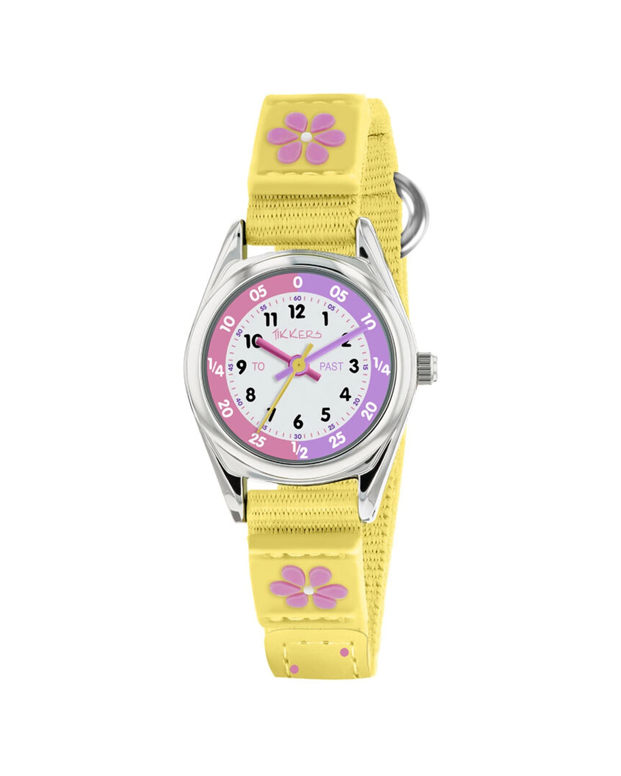 1 Tikkers Time Teacher Watch Flower Dial Canvas With Silicone Straps - Yellow, 1 of 1