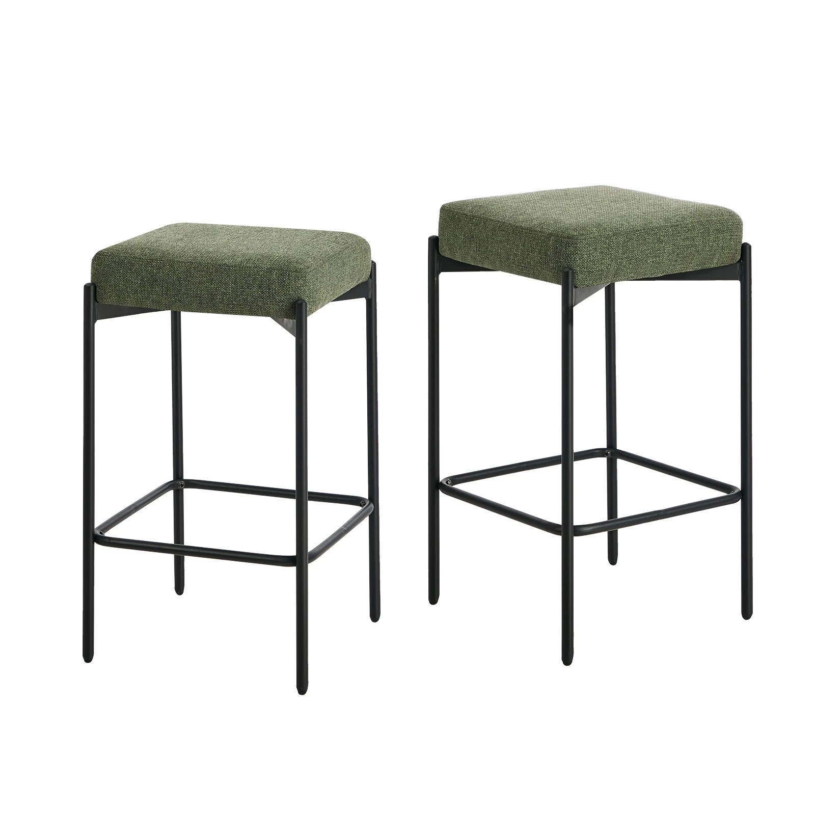 1 Oikiture 2x Bar Stools Kithen Counter Stool Dining Chair Linen Seat Metal - Green, 1 of 9