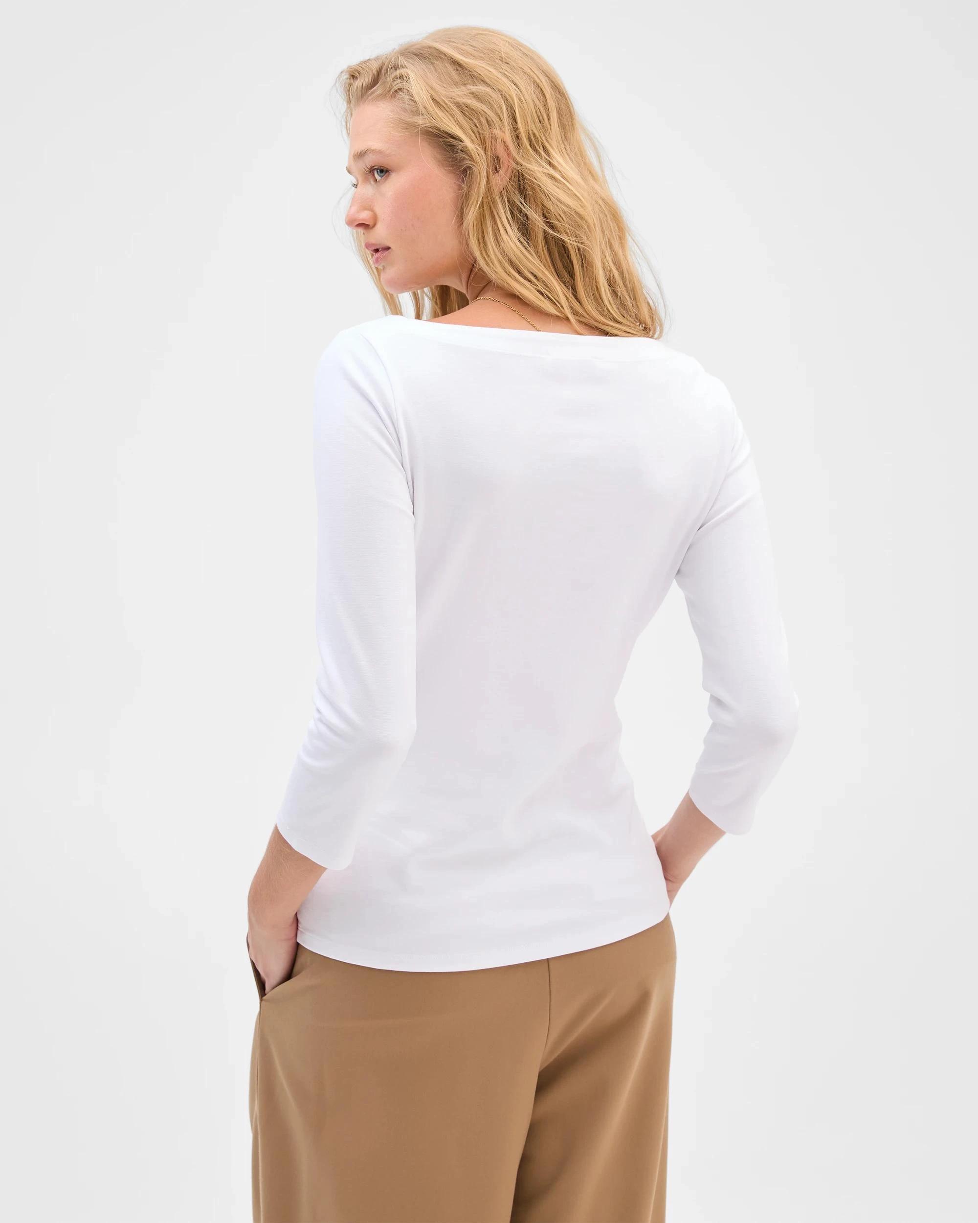 4 Preview 3/4 Sleeve Boat Neck Ponte T-Shirt WHITE, 4 of 7