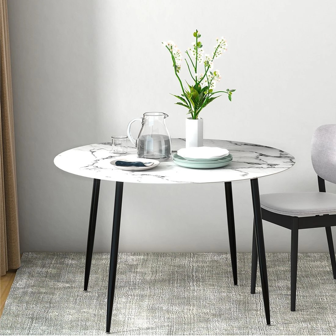 3 Artiss Dining Table Round Marble Effect 110CM - Multi, 3 of 6