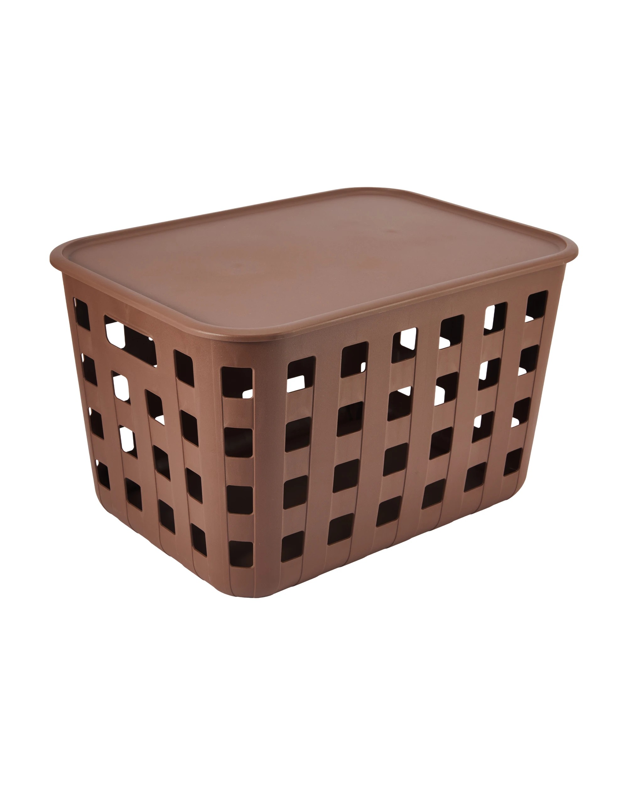 2 45L Rectangle Trellis Basket with Lid - Chocolate, 2 of 8