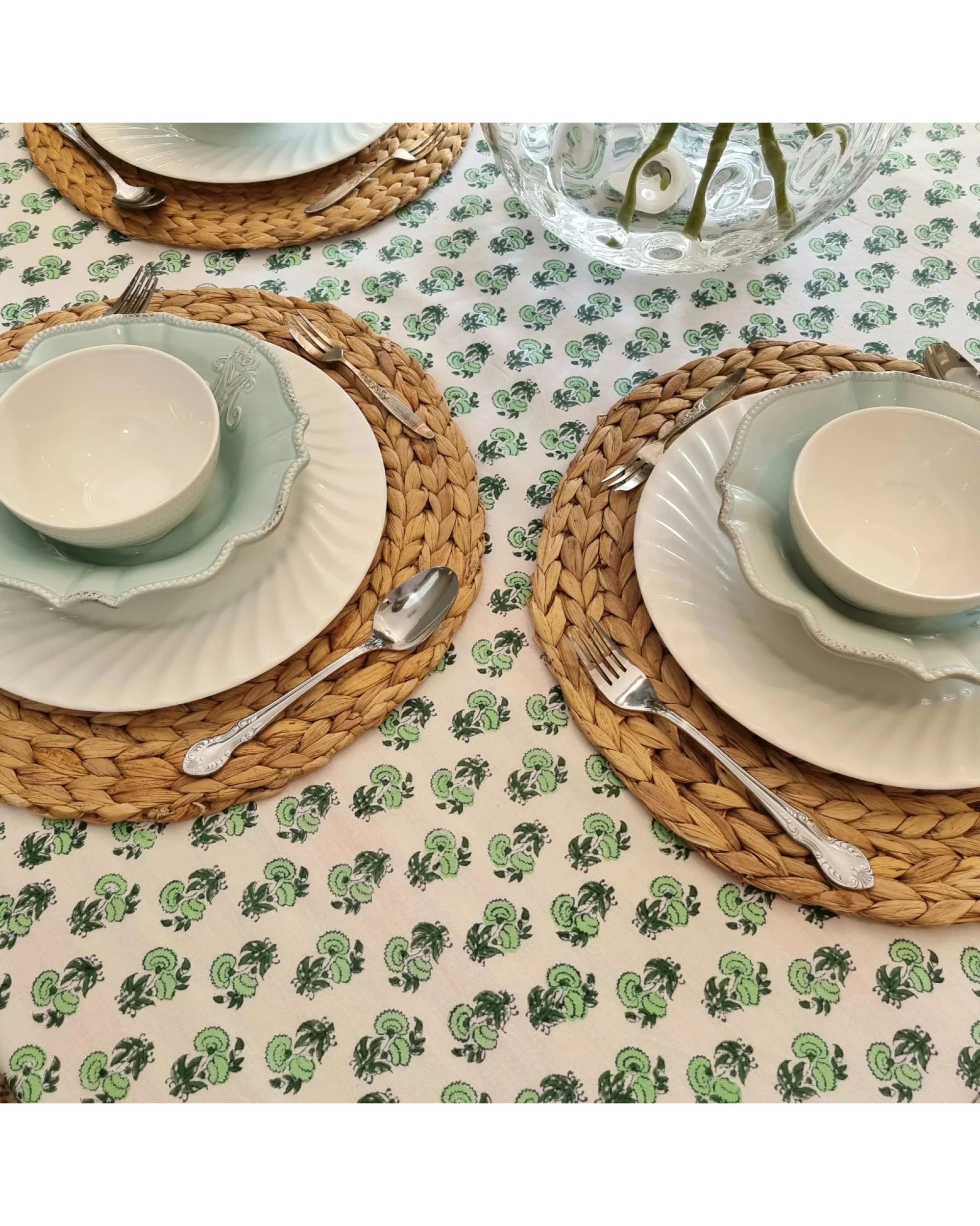 3 Kolka Rosemary Hand Block-Printed Cotton Tablecloth - Green, 3 of 5