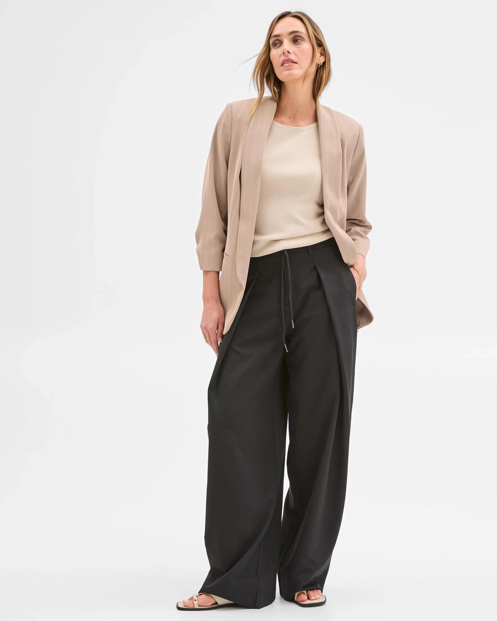 2 Preview Ruched Sleeve Blazer WEATHERED TEAK STRIPE, 2 of 7