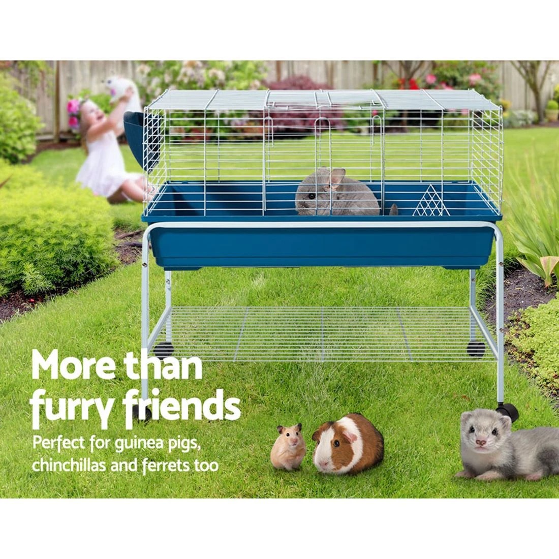 3 i.Pet Rabbit Cage Hutch 106cm Indoor Enclosure Carrier - Blue, 3 of 8
