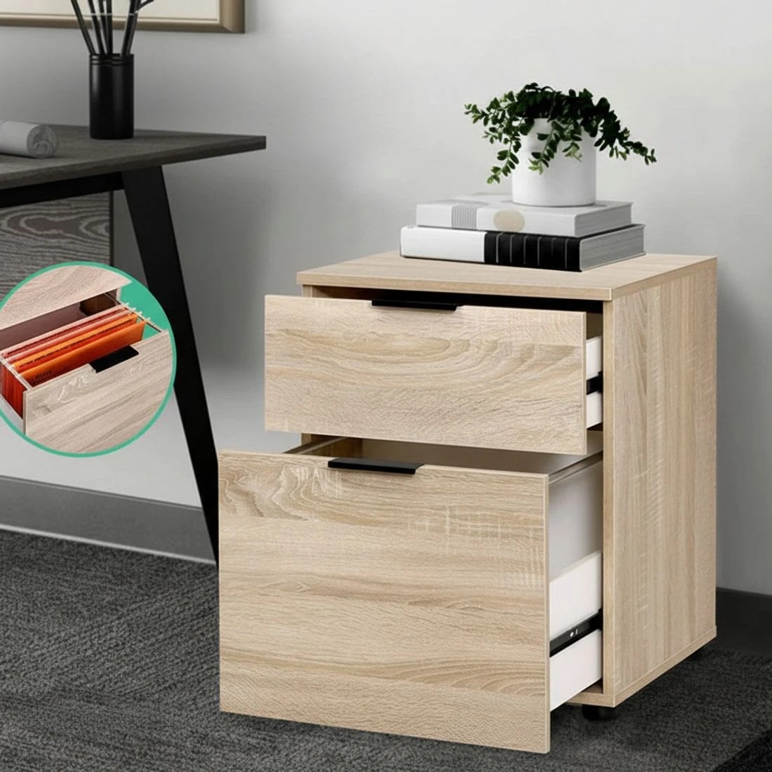 6 Artiss Filing Cabinet 2 Drawer Office Storage Organiser - Brown, 6 of 8