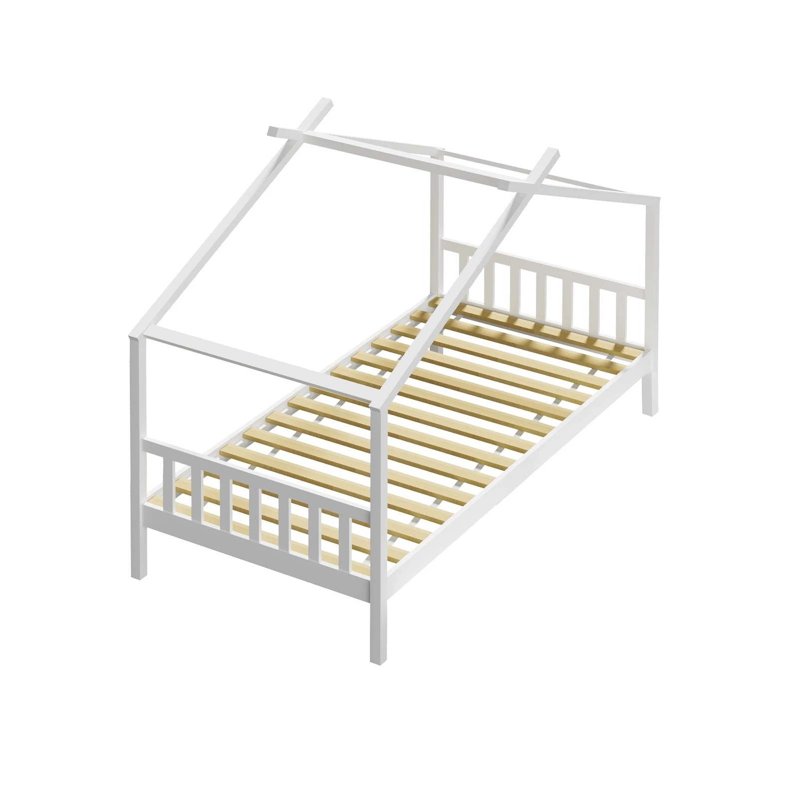 8 Oikiture Bed Frame Wooden Base Kids Single Timber House Beds
 - White, 8 of 10
