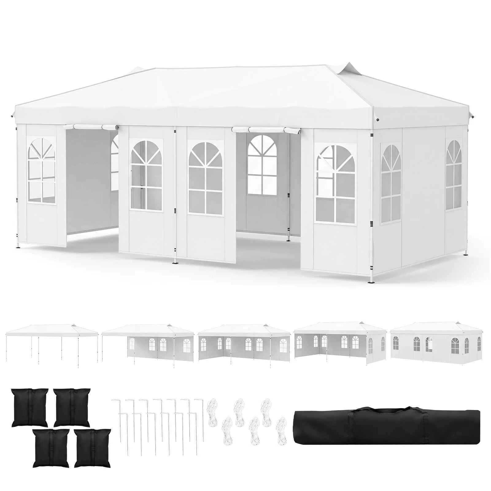 1 Costway 596x297cm Pop Up Canopy Tent 6 Sidewall One Push Outdoor Waterproof Gazebo - White, 1 of 3
