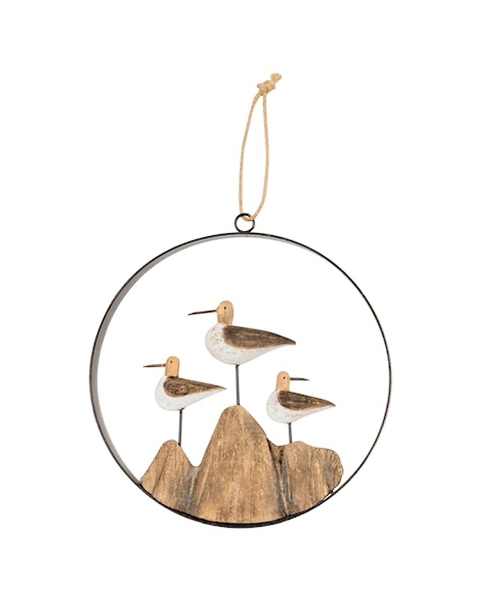 1 Alfresco 25cm Timber Ring Wall Mount Hanging Home Decor Whale Bird - Natural, 1 of 3