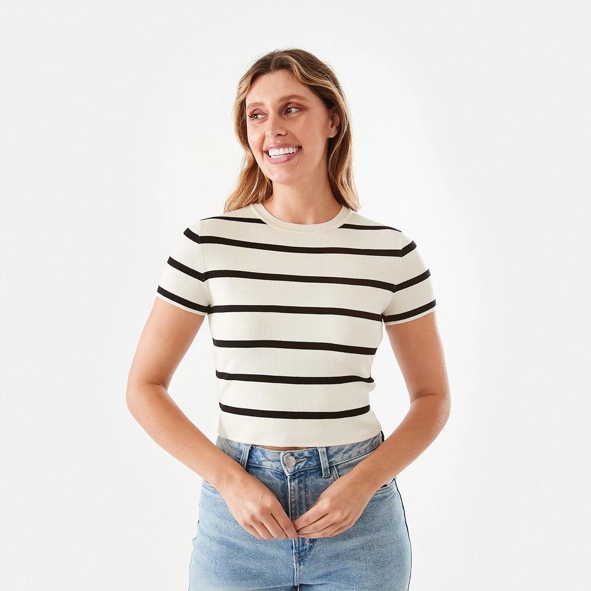 1 Short Sleeve True Knit Baby T-shirt Bw Stripe, 1 of 6