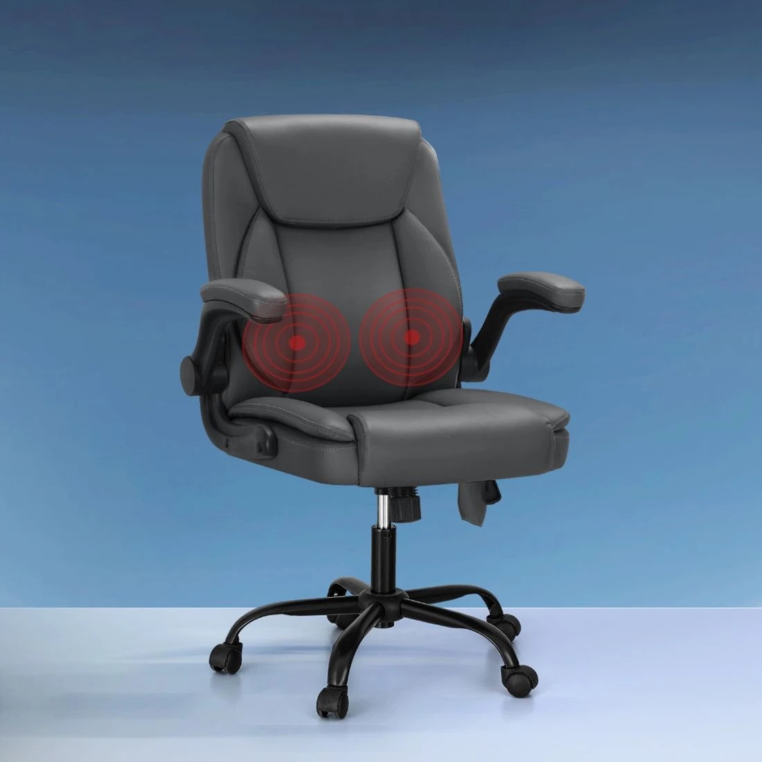 3 Artiss 2 Point Massage Office Chair Leather Mid Back - Grey, 3 of 7