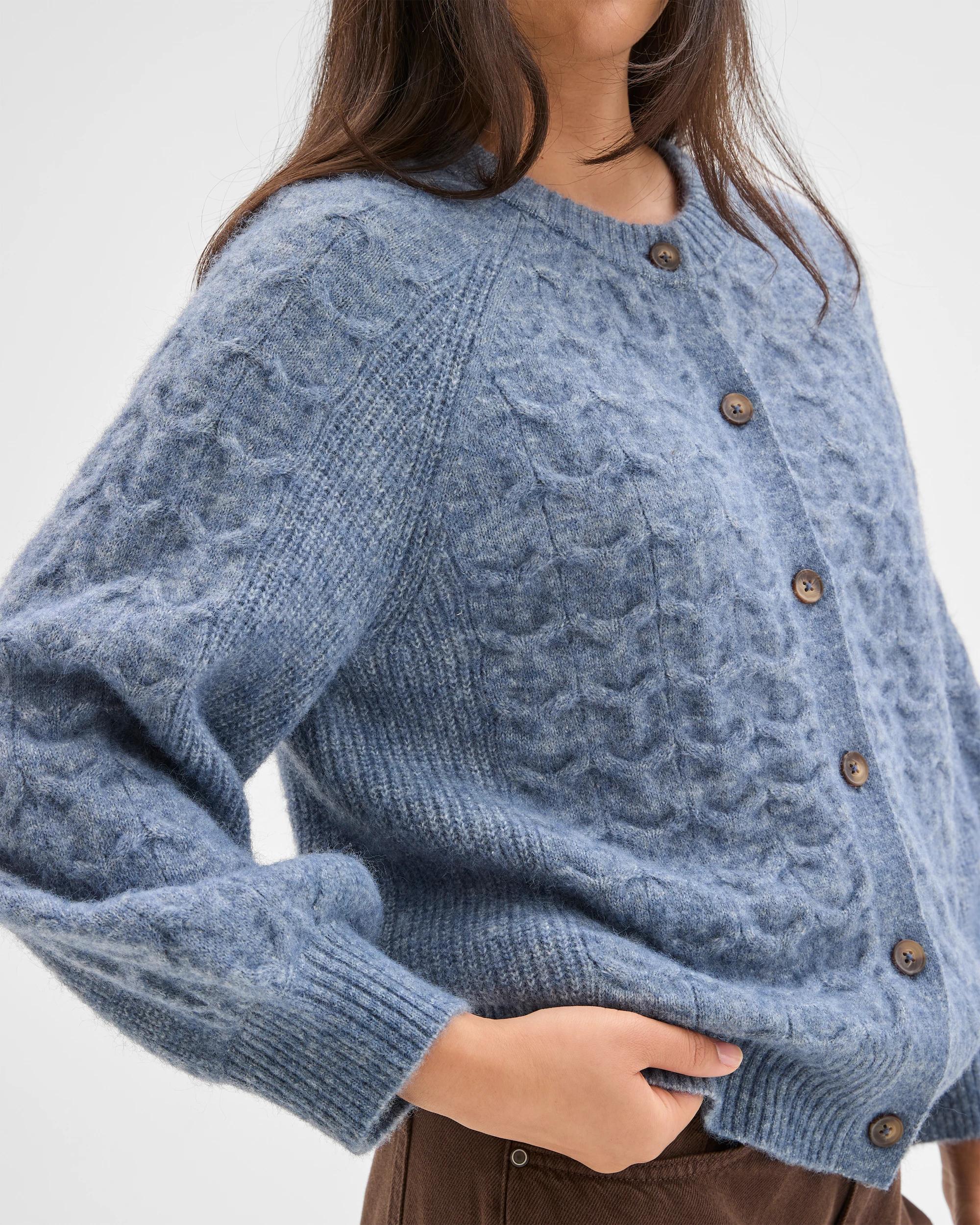 6 Target Woman Cable Knit Bell Sleeve Cardigan BLUE FOG, 6 of 8