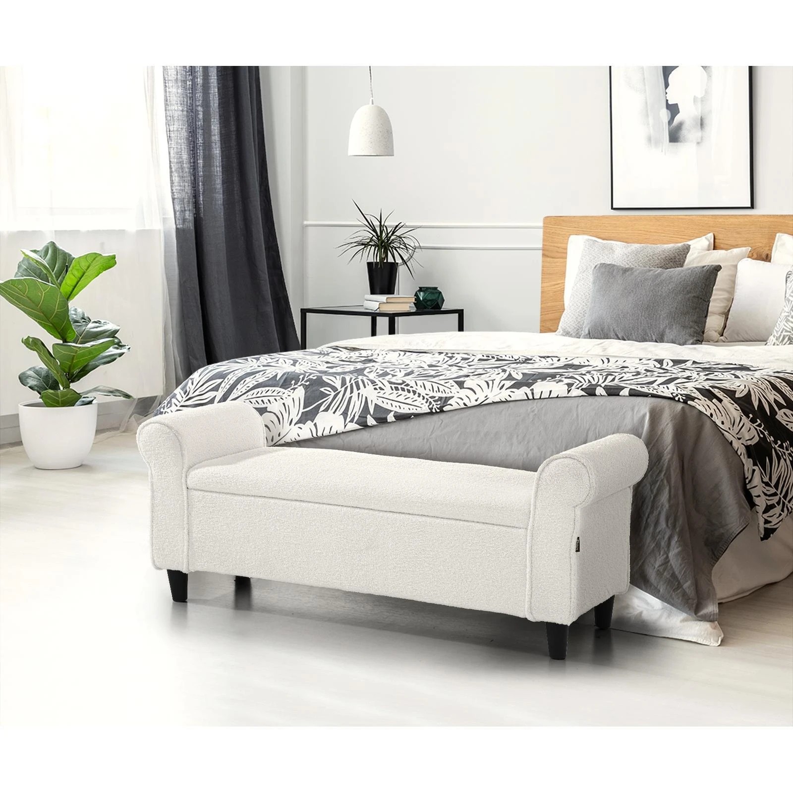 3 Oikiture Storage Ottoman Blanket Box Sherpa Fabric Arm Foot Stool Couch
 - White, 3 of 10