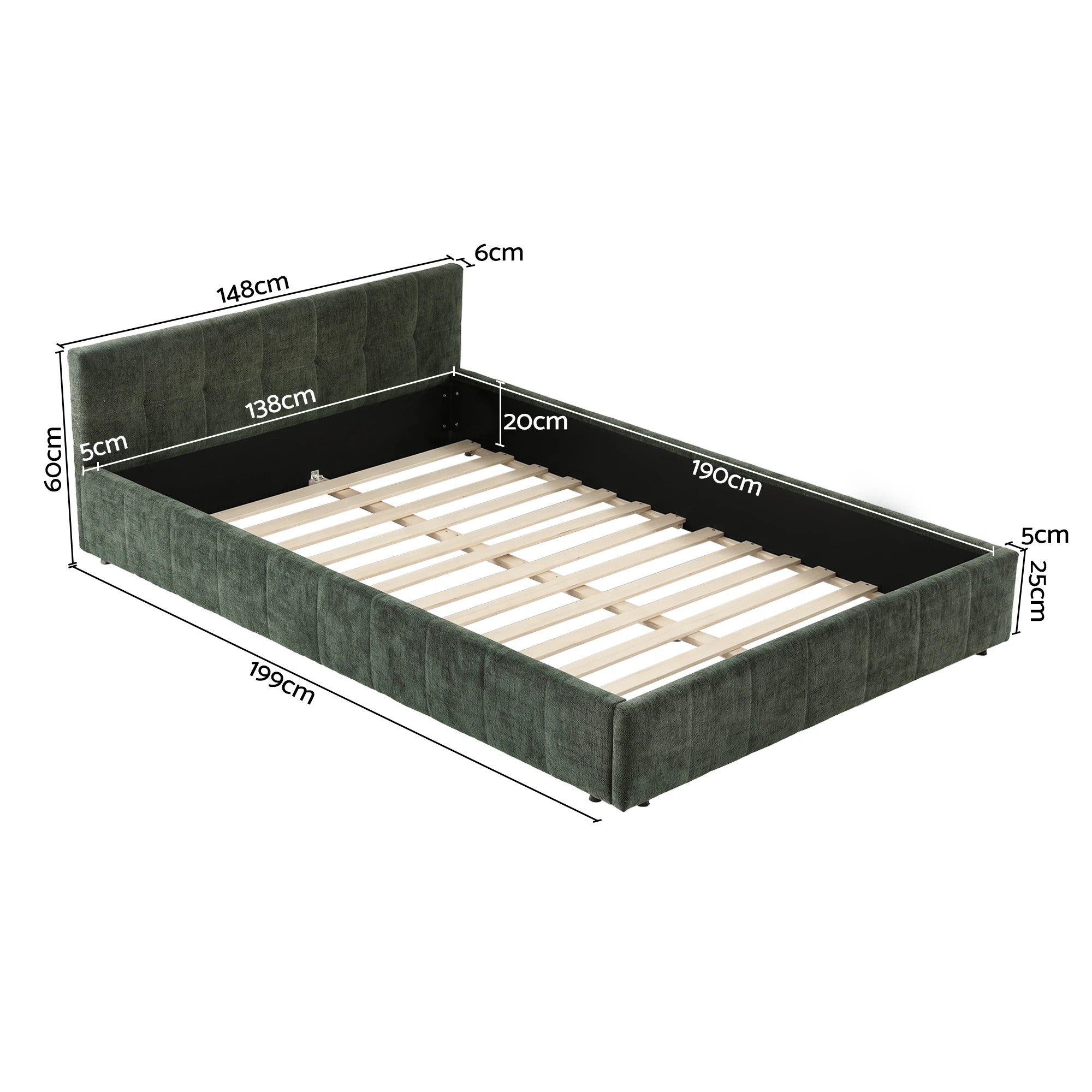 2 Artiss Bed Frame 300kg Low Profile Platform Bed for Bedroom - Double Bed - Green, 2 of 8