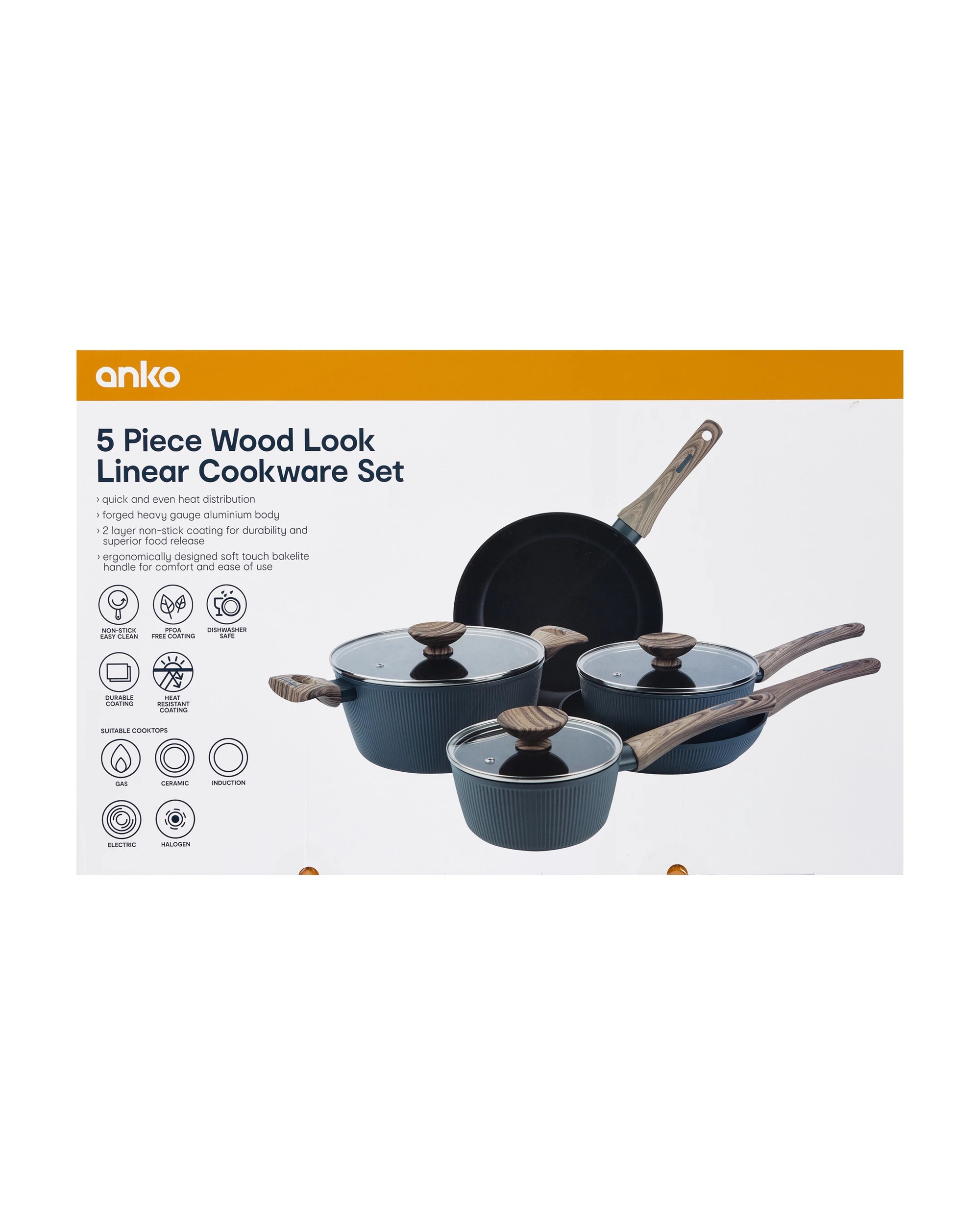 10 5 Piece Wood Look Linear Cookware Set - Grey, 10 of 10