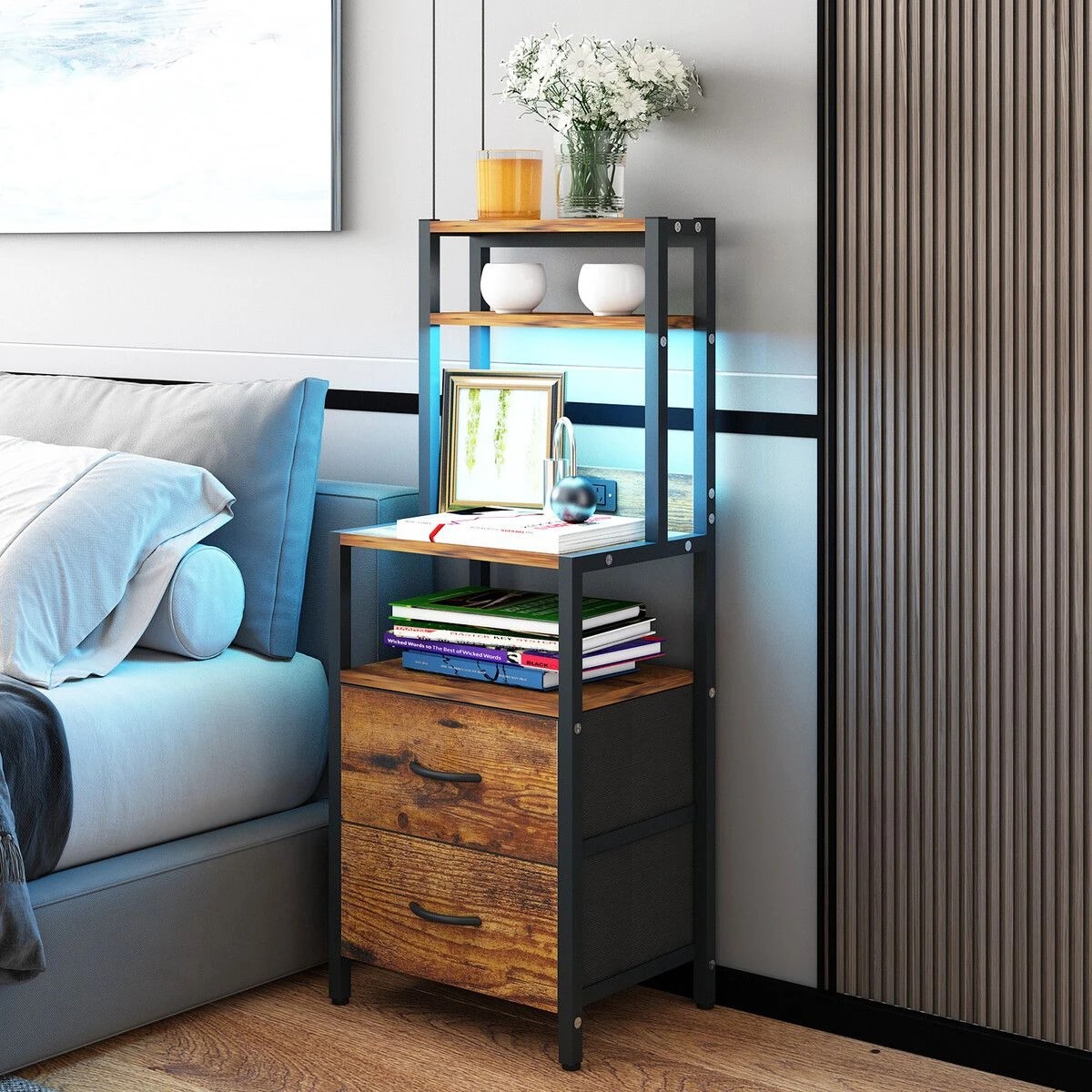3 LUXSUITE 2 Drawer Beside Table LED Nightstand, 3 of 6