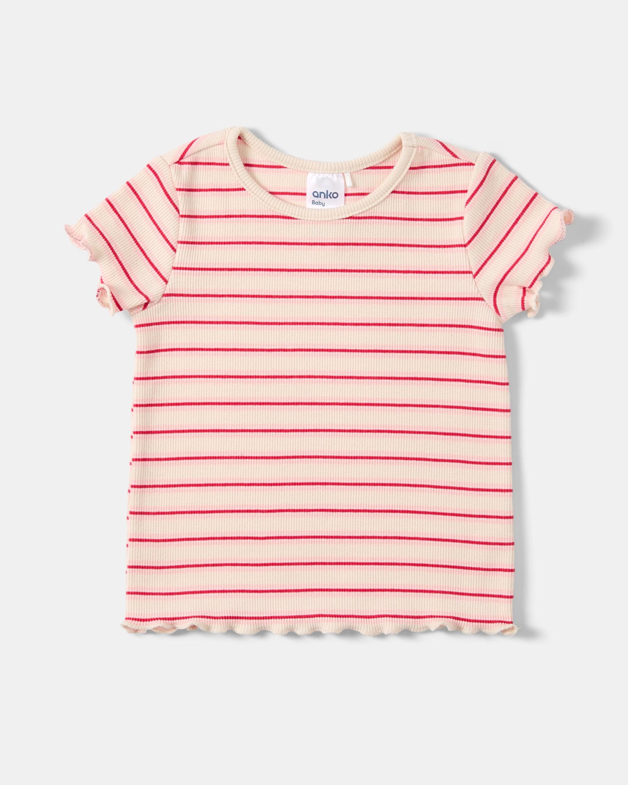5 3 Pack Short Sleeve Ribbed T-shirt Chrry Strp, 5 of 8