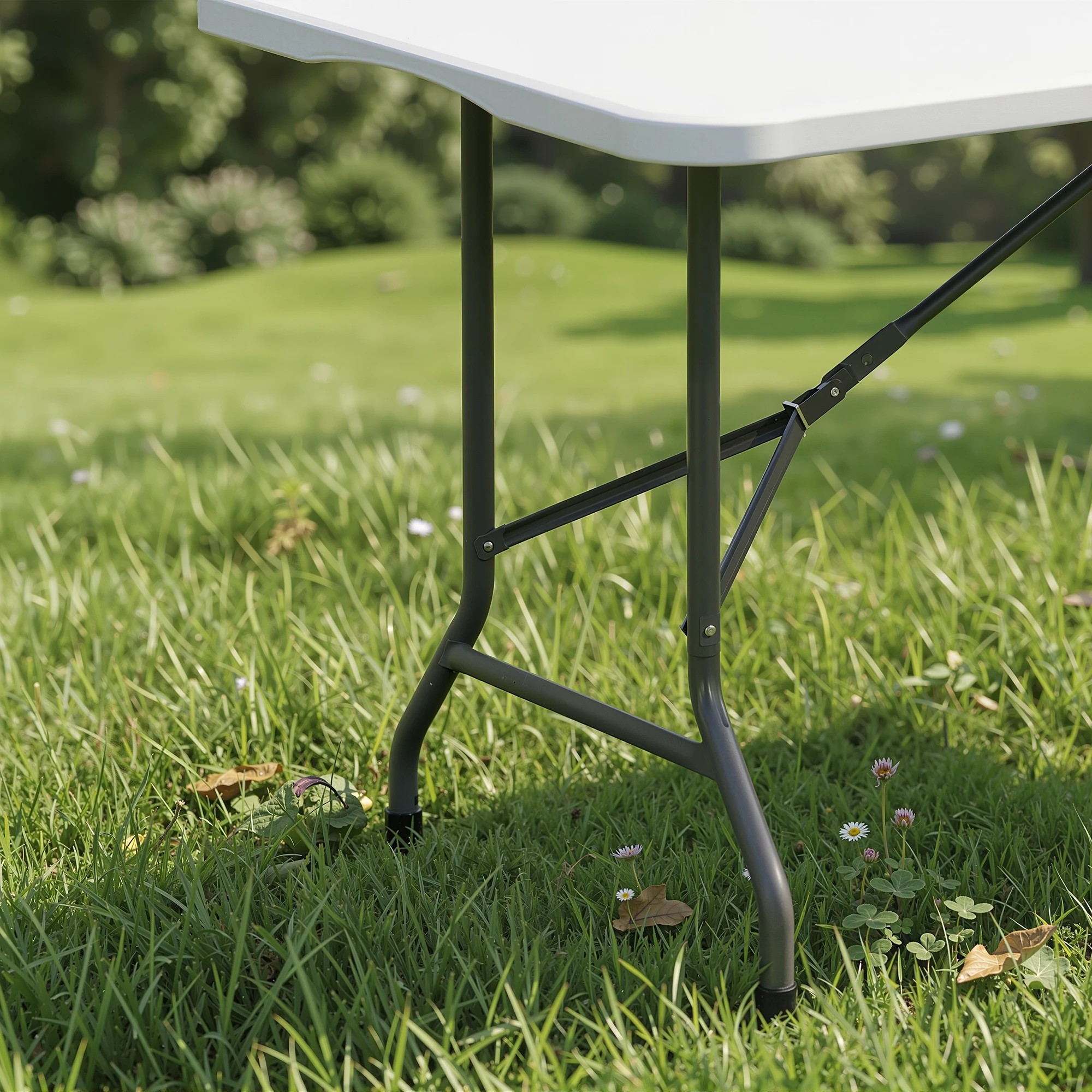 7 Gardeon 180cm Folding Table Portable Fold-in-Half with Handle Camping Picnic - White, 7 of 9